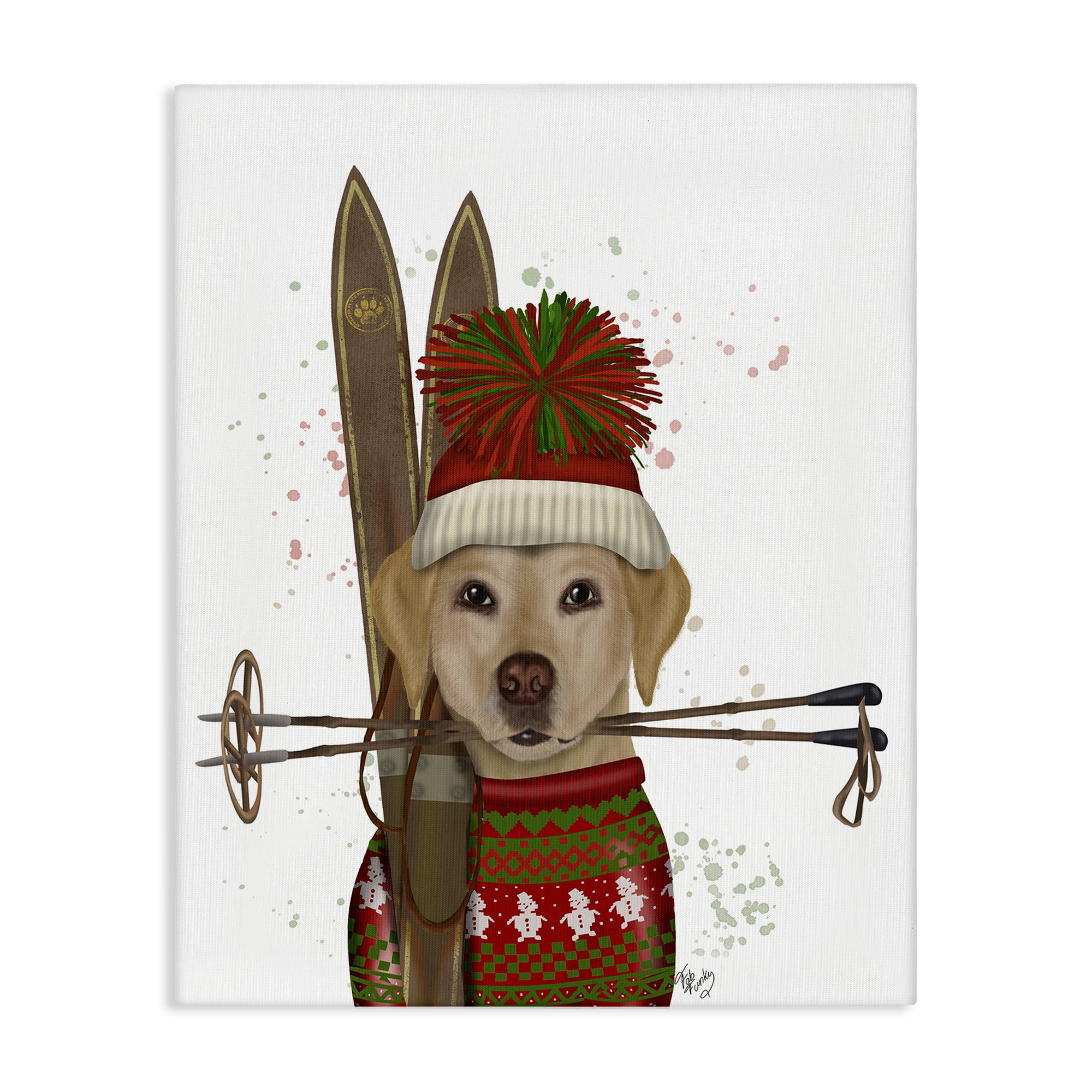 Stupell Industries Yellow Labrador Skiing Animals & Insects Painting Gallery Wrapped Canvas Art Prints Wall Art, 24 x 30