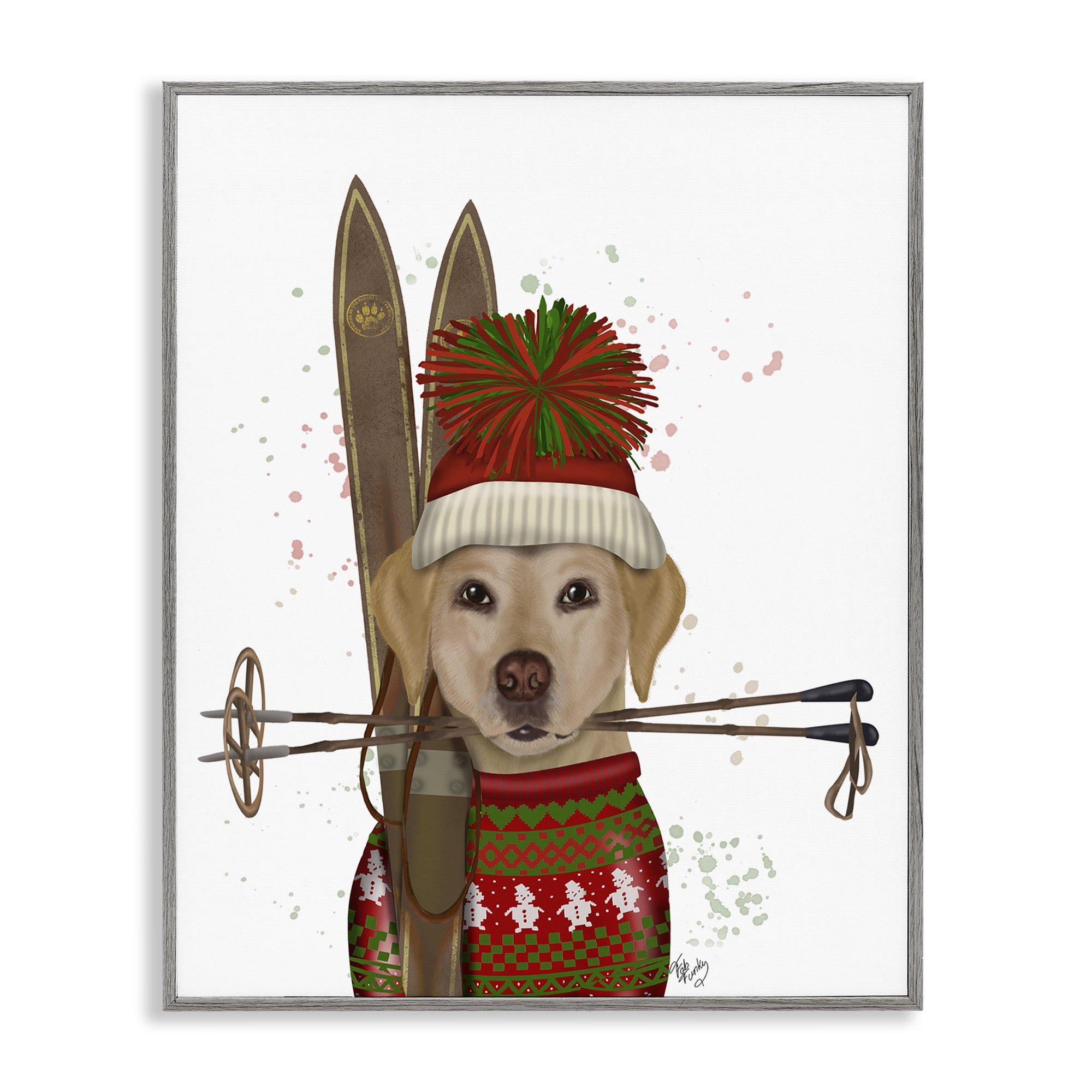 Stupell Industries Yellow Labrador Skiing Animals & Insects Painting Gray Framed Art Prints Wall Art, 11 x 14