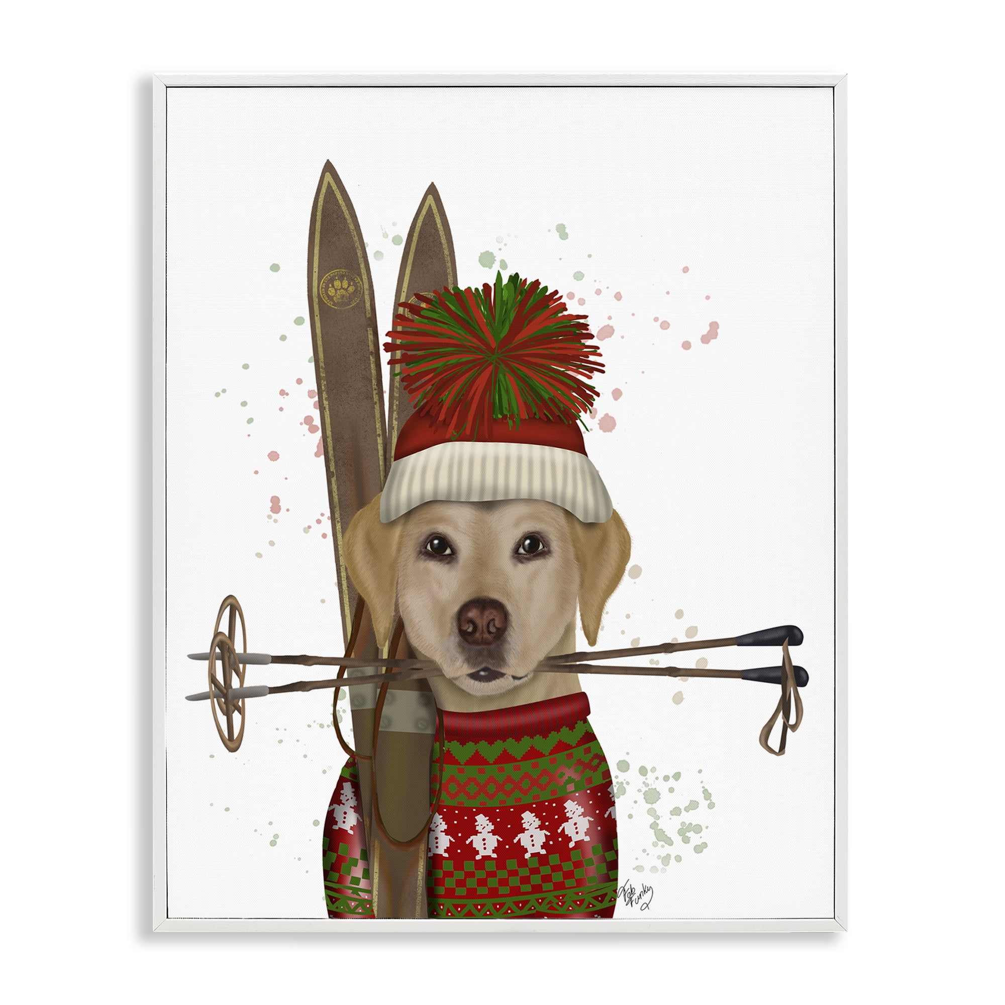Stupell Industries Yellow Labrador Skiing Animals & Insects Painting White Framed Art Prints Wall Art, 16 x 20