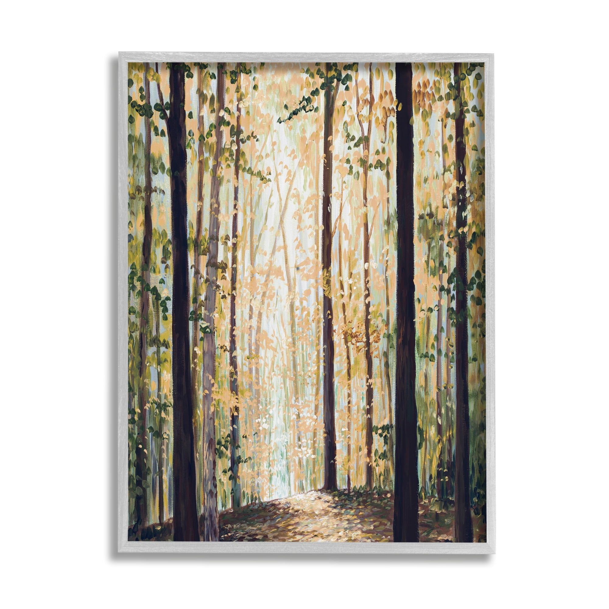 Yellow Leaf Greenwood Hiking Trail Minimalistic Pointillism Painting Landscape Graphic Art Framed Art Print Wall Art