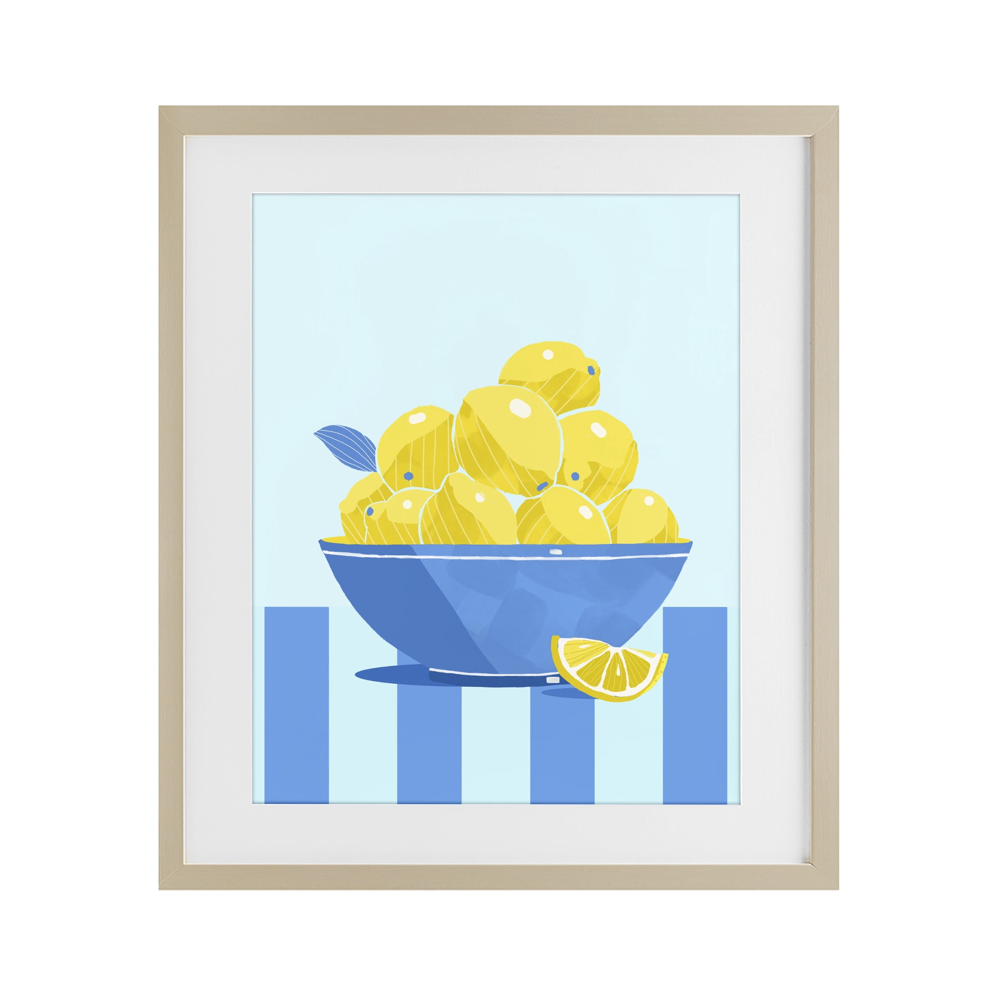 Stupell Industries Yellow Lemon Bowl Striped Birch Framed Print Under Glass, design by Lucca Sheppard