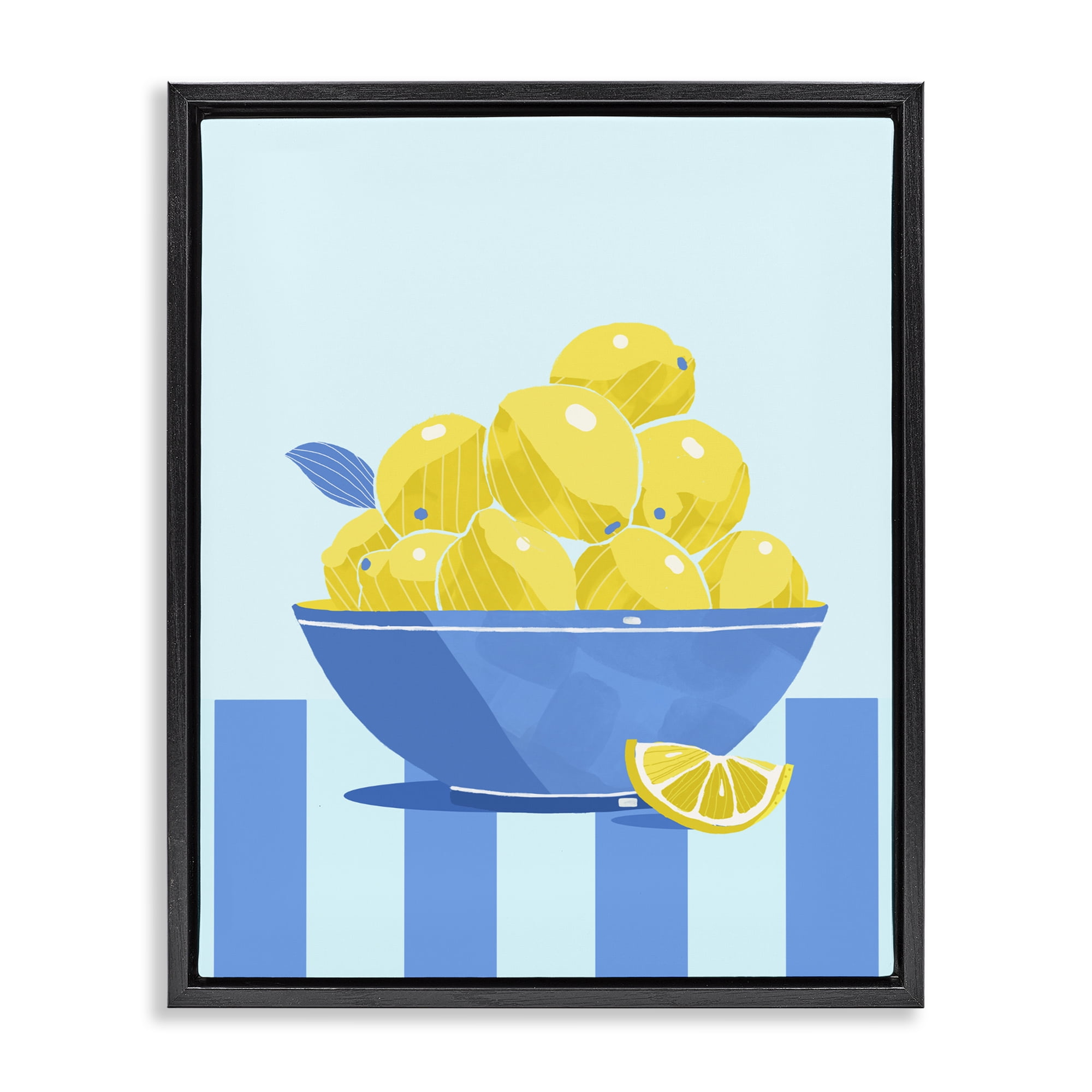 Stupell Industries Yellow Lemon Bowl Striped Black Framed Floater Canvas Wall Art, design by Lucca Sheppard