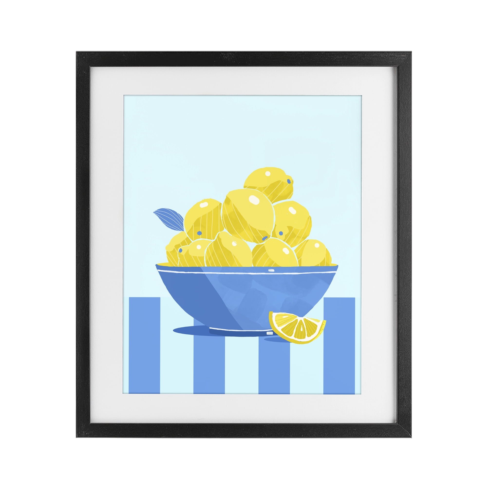 Stupell Industries Yellow Lemon Bowl Striped Black Framed Print Under Glass, design by Lucca Sheppard