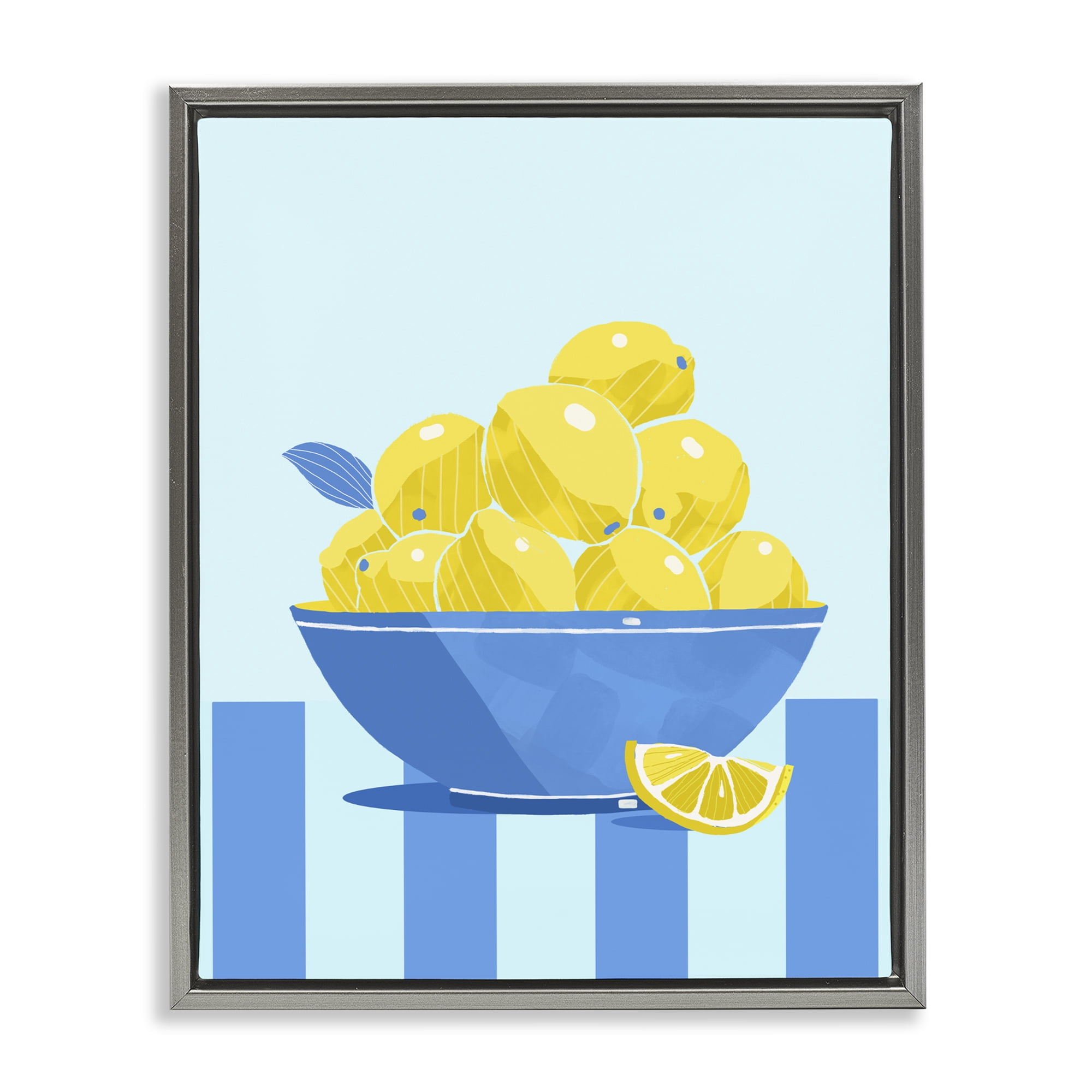 Stupell Industries Yellow Lemon Bowl Striped Gray Framed Floater Canvas Wall Art, design by Lucca Sheppard