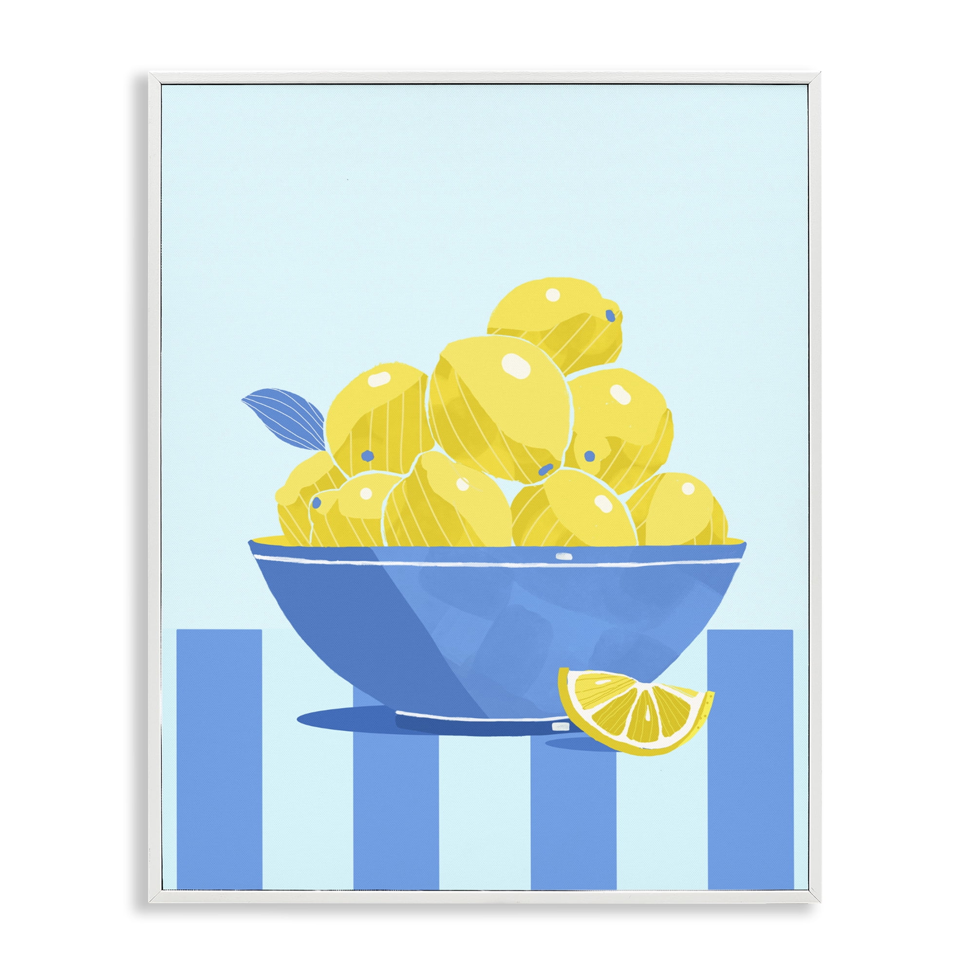 Stupell Industries Yellow Lemon Bowl Striped White Framed Giclee Art, design by Lucca Sheppard