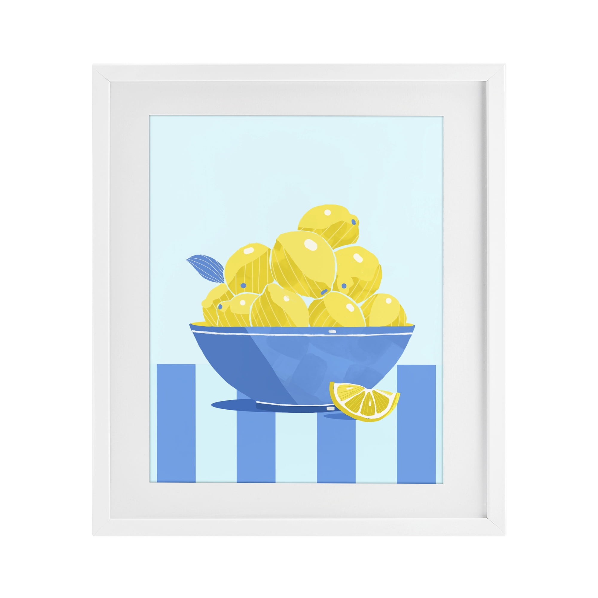 Stupell Industries Yellow Lemon Bowl Striped White Framed Print Under Glass, design by Lucca Sheppard