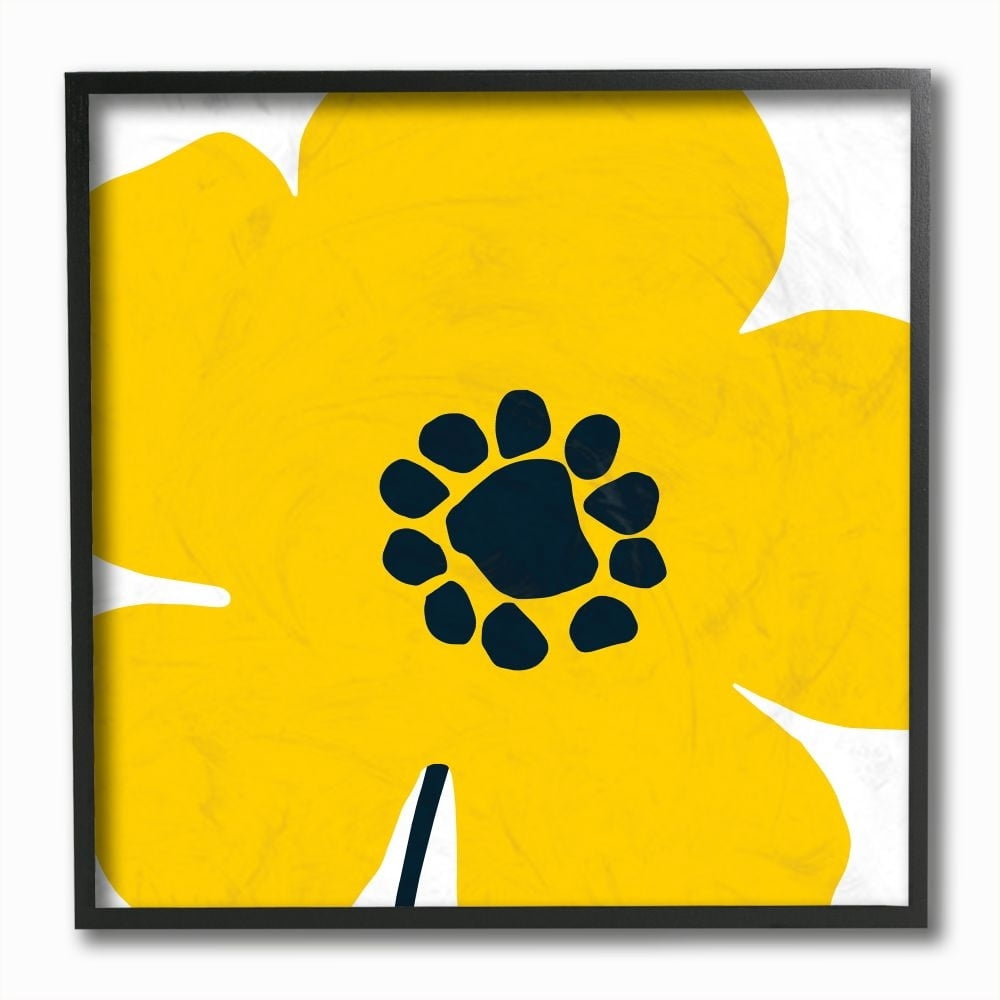 Stupell Industries Yellow Modern Flower Pop Children's Floral Design Framed Wall Art Design by Wild Apple Portfolio, 12" x 12", Black Framed