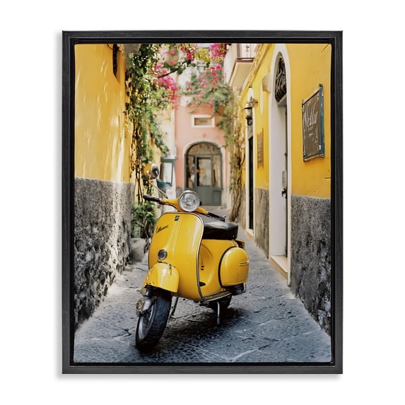 Stupell Industries Eclectic Yellow Moped in Alley Black Floating Frame Canvas Art, 17 x 21, by Franklyn Gregory