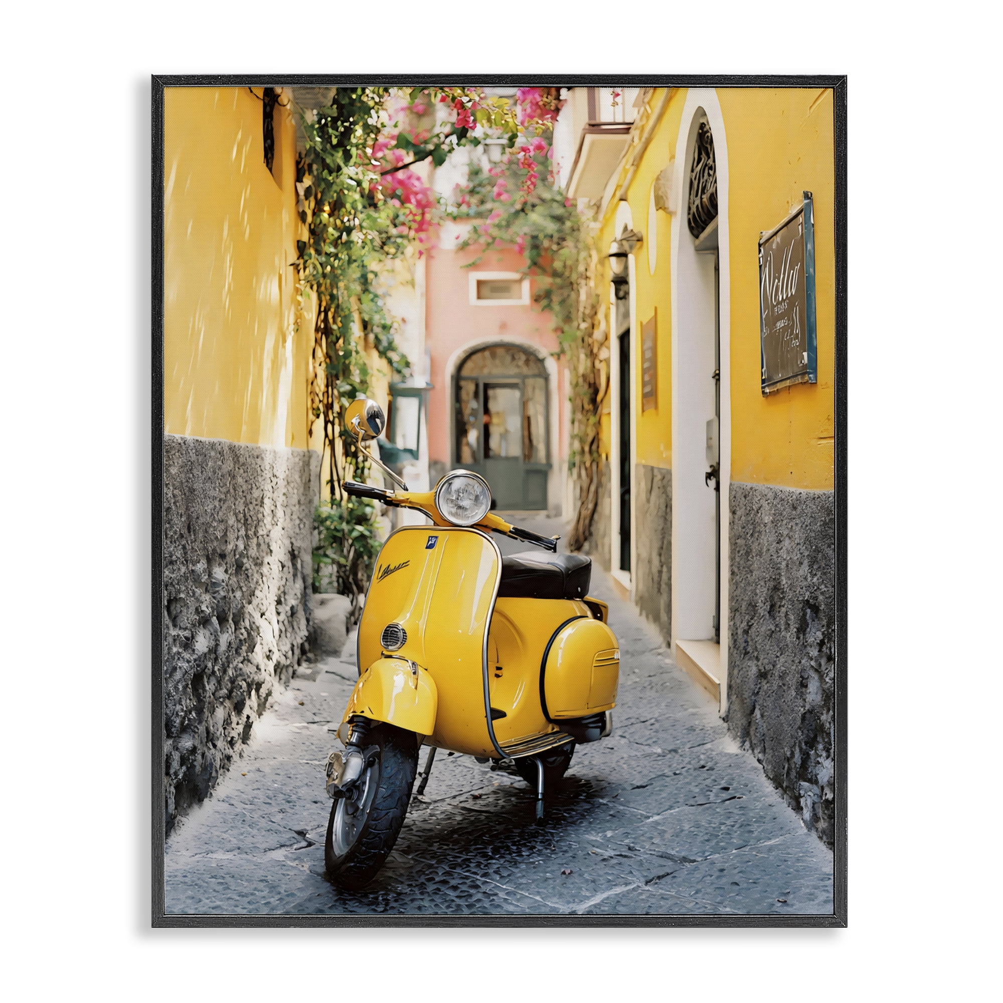 Stupell Industries Yellow Moped in Alley Black Framed Giclee Art, design by Franklyn Gregory