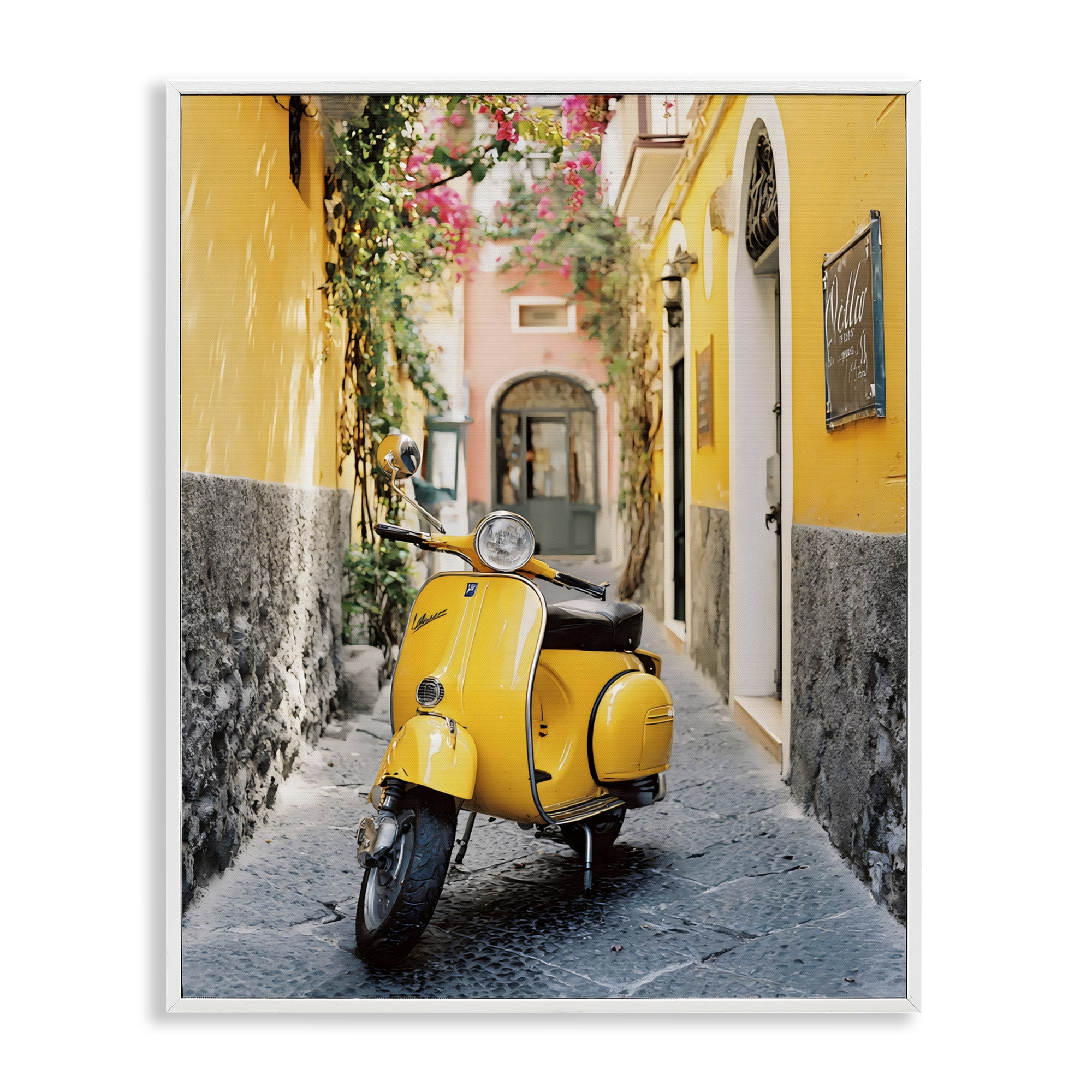 Stupell Industries Yellow Moped in Alley White Framed Giclee Art, design by Franklyn Gregory