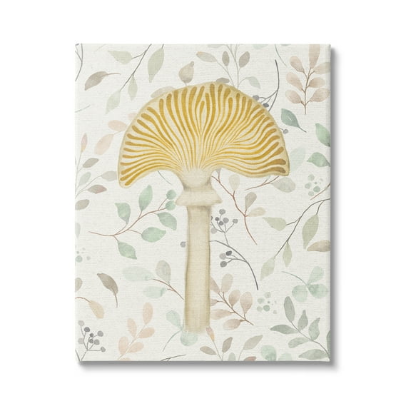 Stupell Industries Yellow Mushroom & Leaves Botanical & Floral Painting Gallery Wrapped Canvas Art Print Wall Art, 16 x 20