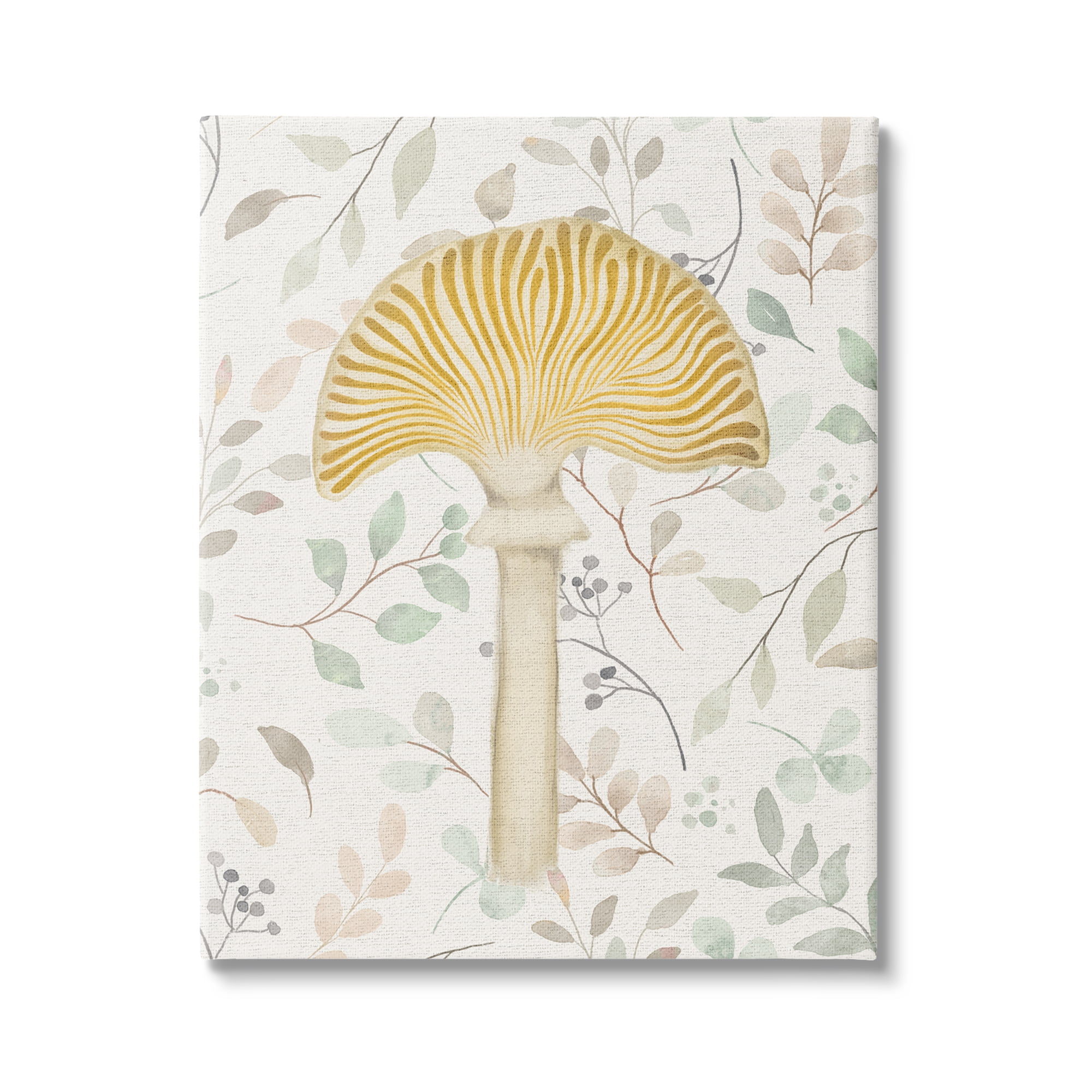Stupell Industries Yellow Mushroom & Leaves Botanical & Floral Painting Gallery Wrapped Canvas Art Print Wall Art, 24 x 30