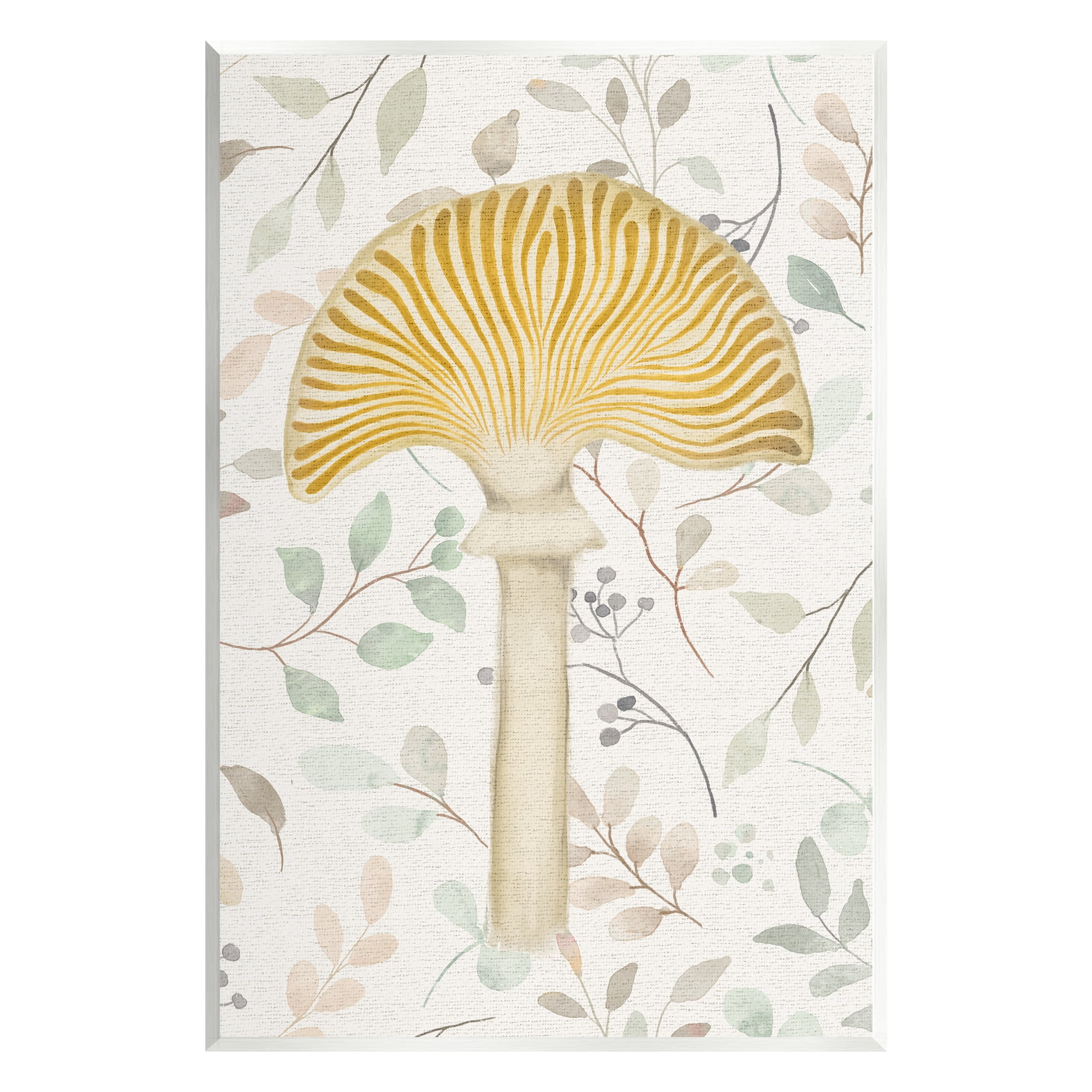 Stupell Industries Yellow Mushroom & Leaves Botanical & Floral Painting Unframed Art Print Wall Art, 13 x 19
