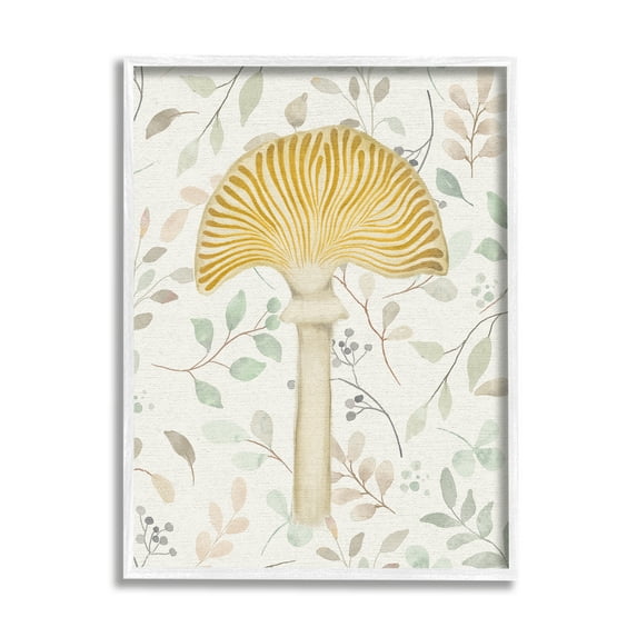 Stupell Industries Yellow Mushroom & Leaves Botanical & Floral Painting White Framed Art Print Wall Art, 24 x 30