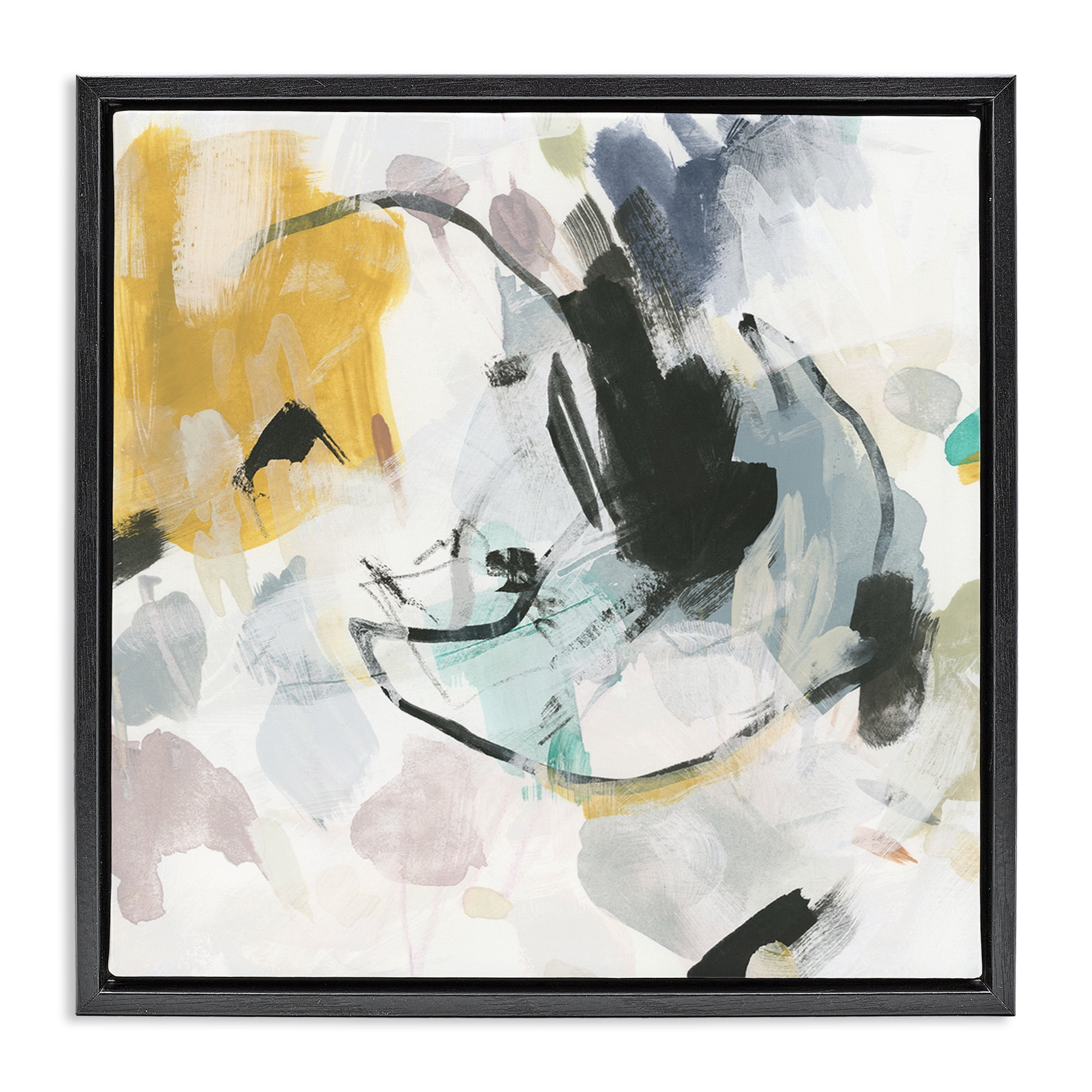 Stupell Industries Yellow & Neutral Abstraction Abstract Painting Black Floater Framed Canvas Art Print Wall Art, 18 x 18