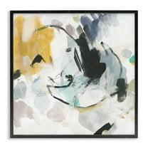 Stupell Industries Yellow & Neutral Abstraction Abstract Painting Black Framed Art Print Wall Art, 12 x 12