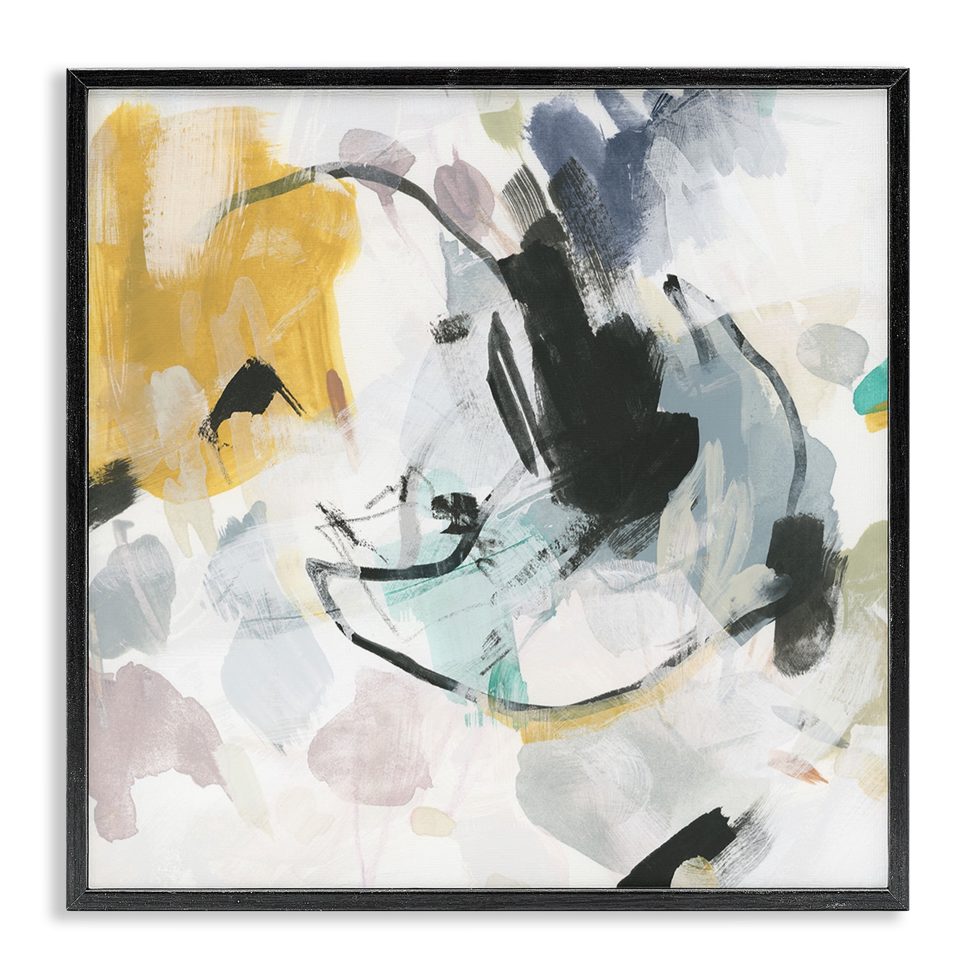 Stupell Industries Yellow & Neutral Abstraction Abstract Painting Black Framed Art Print Wall Art, 17 x 17