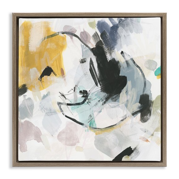 Stupell Industries Yellow & Neutral Abstraction Abstract Painting Brown Floater Framed Canvas Art Print Wall Art, 18 x 18