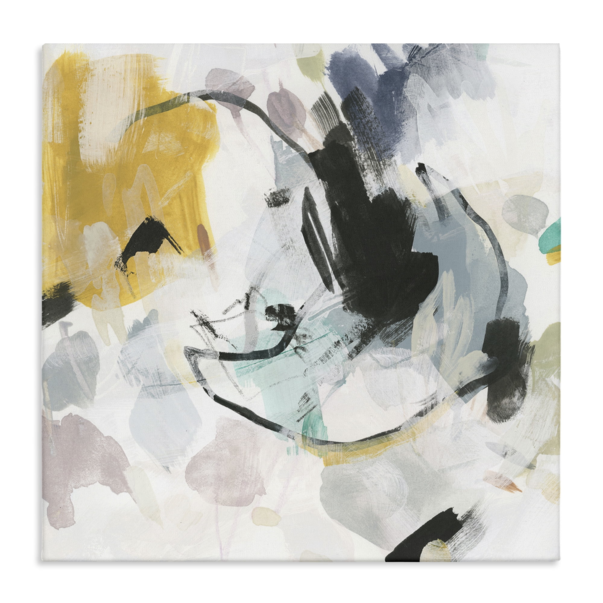 Stupell Industries Yellow & Neutral Abstraction Abstract Painting Gallery Wrapped Canvas Art Print Wall Art, 17 x 17