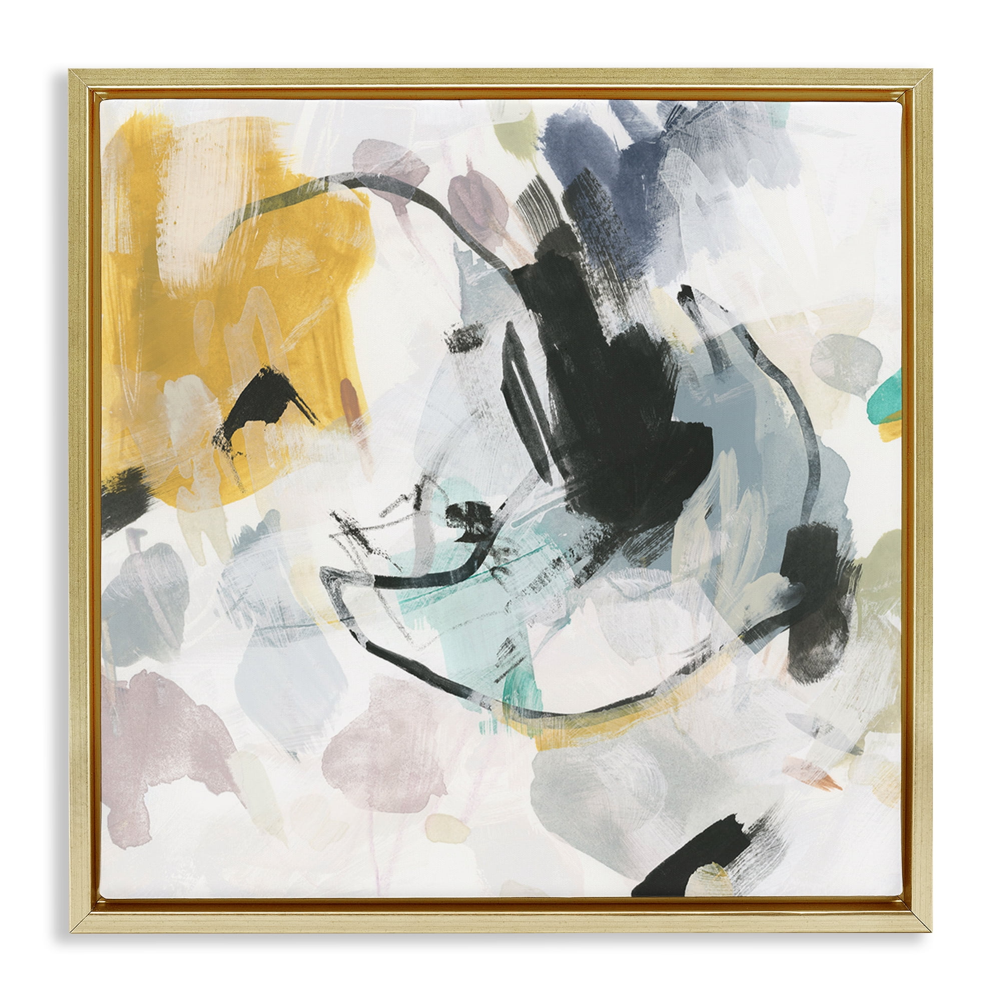 Stupell Industries Yellow & Neutral Abstraction Abstract Painting Gold Floater Framed Canvas Art Print Wall Art, 18 x 18