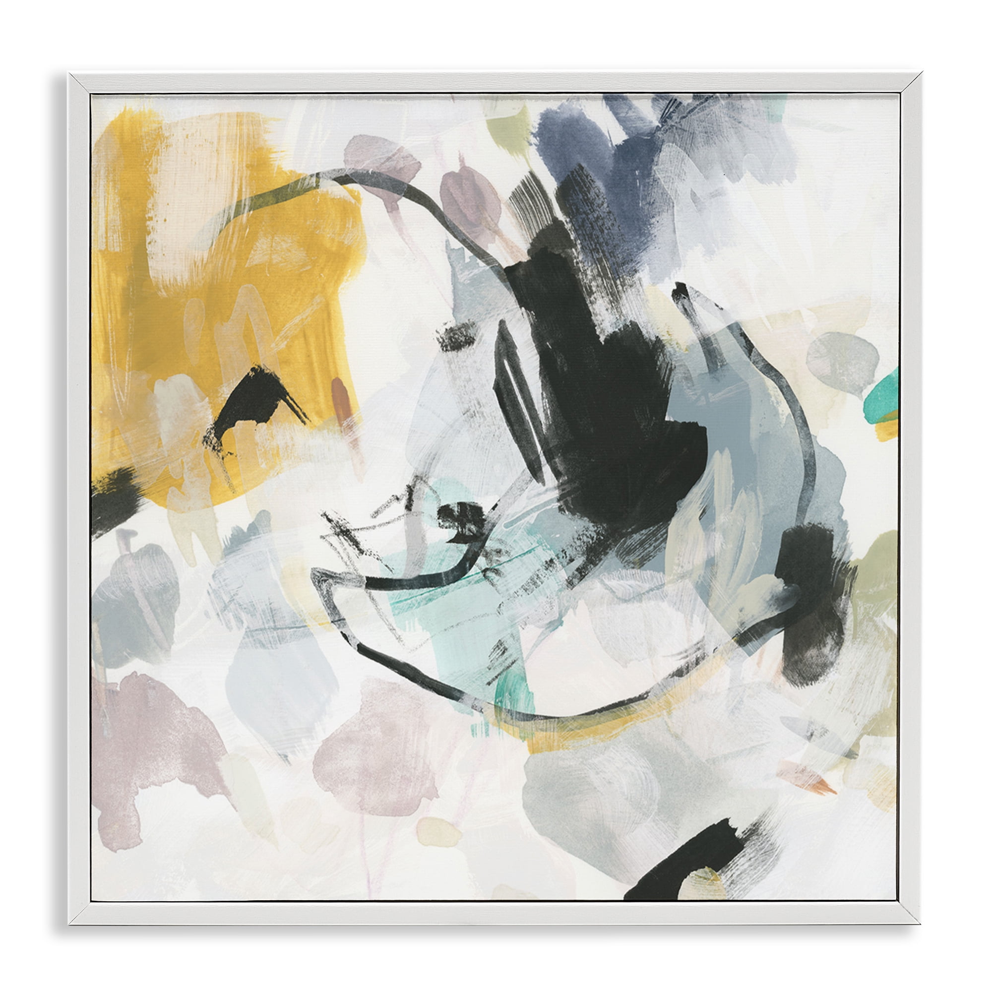 Stupell Industries Yellow & Neutral Abstraction Abstract Painting White Framed Art Print Wall Art, 17 x 17