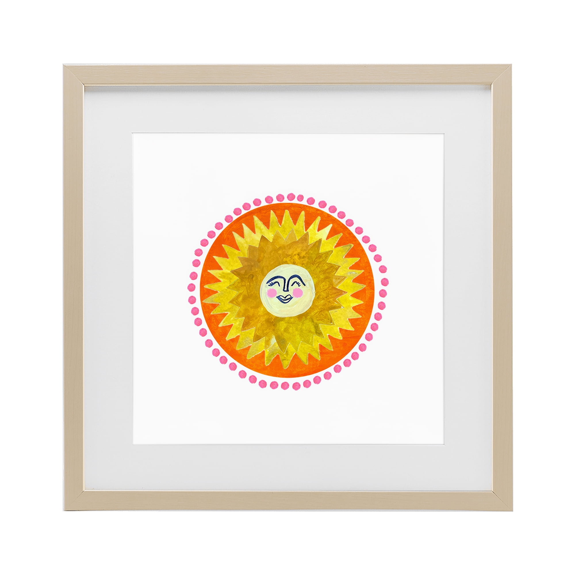 Stupell Industries Yellow & Orange Smiling Sun Birch Framed Print Under Glass, design by Katherine Herrell Studio