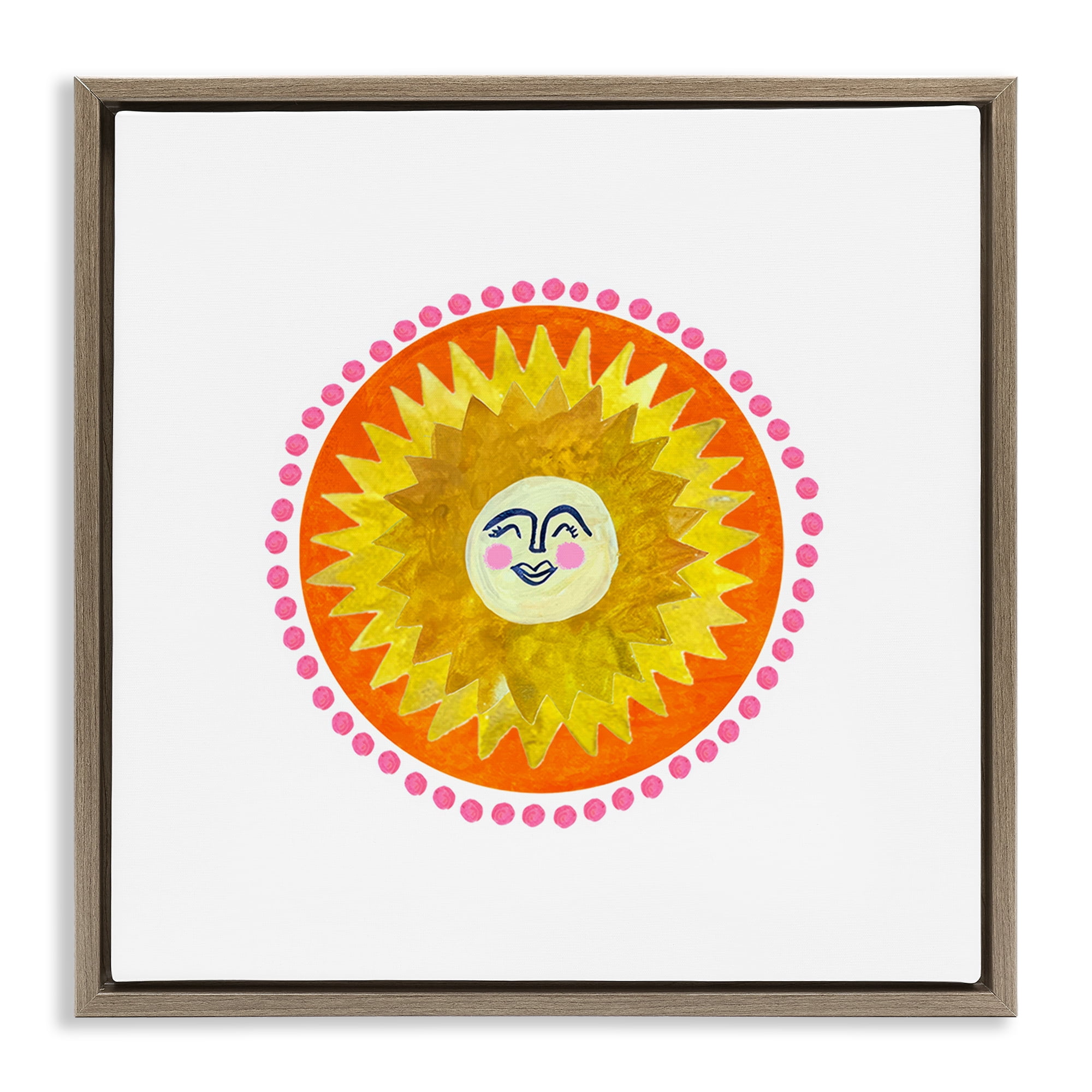 Stupell Industries Yellow & Orange Smiling Sun Brown Framed Floater Canvas Wall Art, design by Katherine Herrell Studio