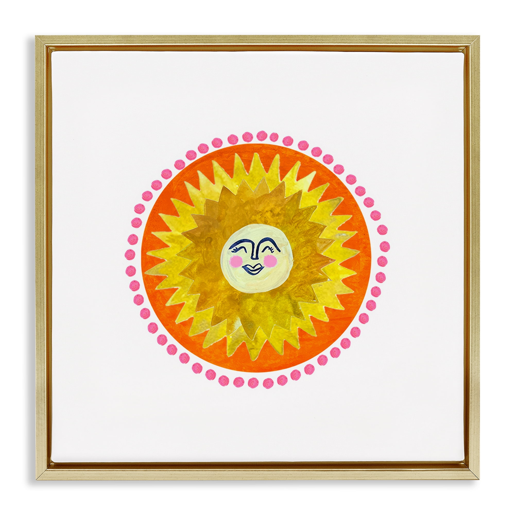 Stupell Industries Yellow & Orange Smiling Sun Gold Framed Floater Canvas Wall Art, design by Katherine Herrell Studio