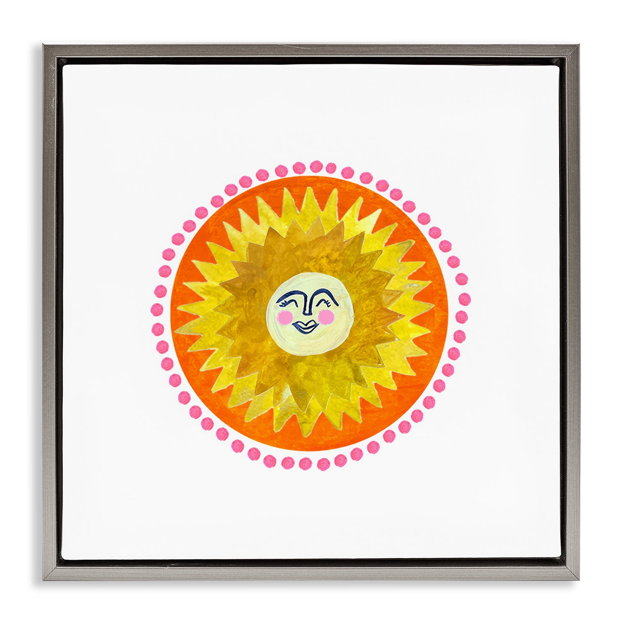 Stupell Industries Yellow & Orange Smiling Sun Gray Framed Floater Canvas Wall Art, design by Katherine Herrell Studio
