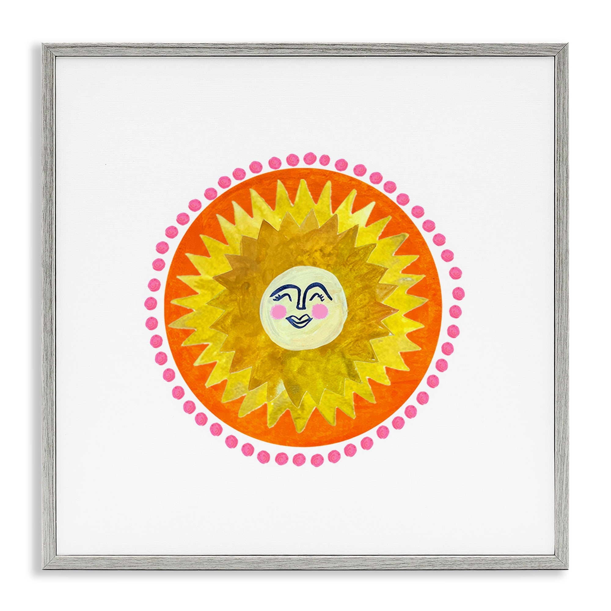Stupell Industries Yellow & Orange Smiling Sun Gray Framed Giclee Art, design by Katherine Herrell Studio