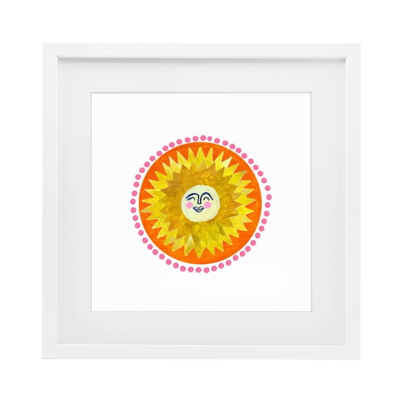 Stupell Industries Eclectic Yellow & Orange Smiling Sun White Framed Print Under Glass, 13 x 13, by Katherine Herrell Studio