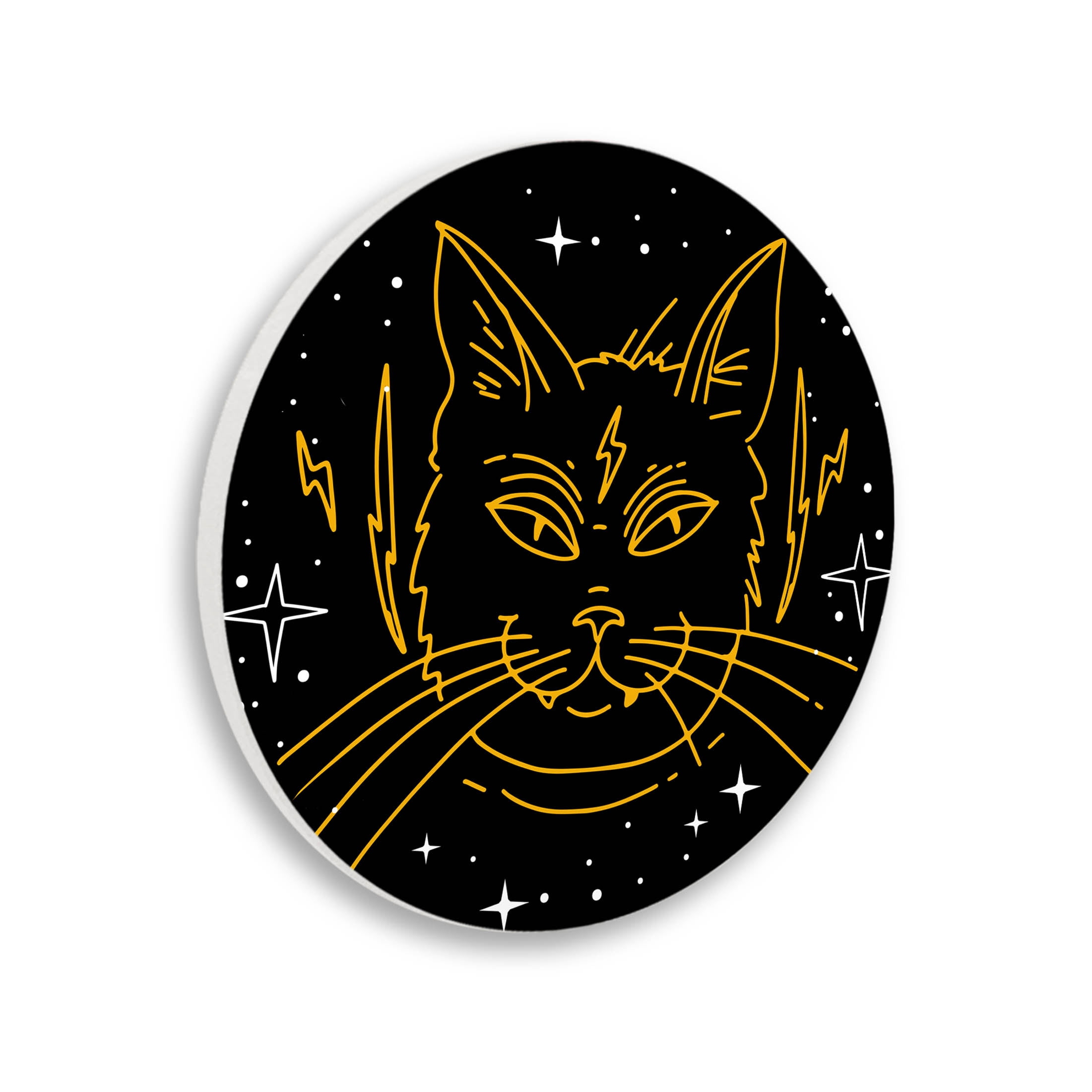 Stupell Industries Yellow Outline Lightning Bolt Cat Graphic Art Unframed Art Print Wall Art, Design by Lil' Rue