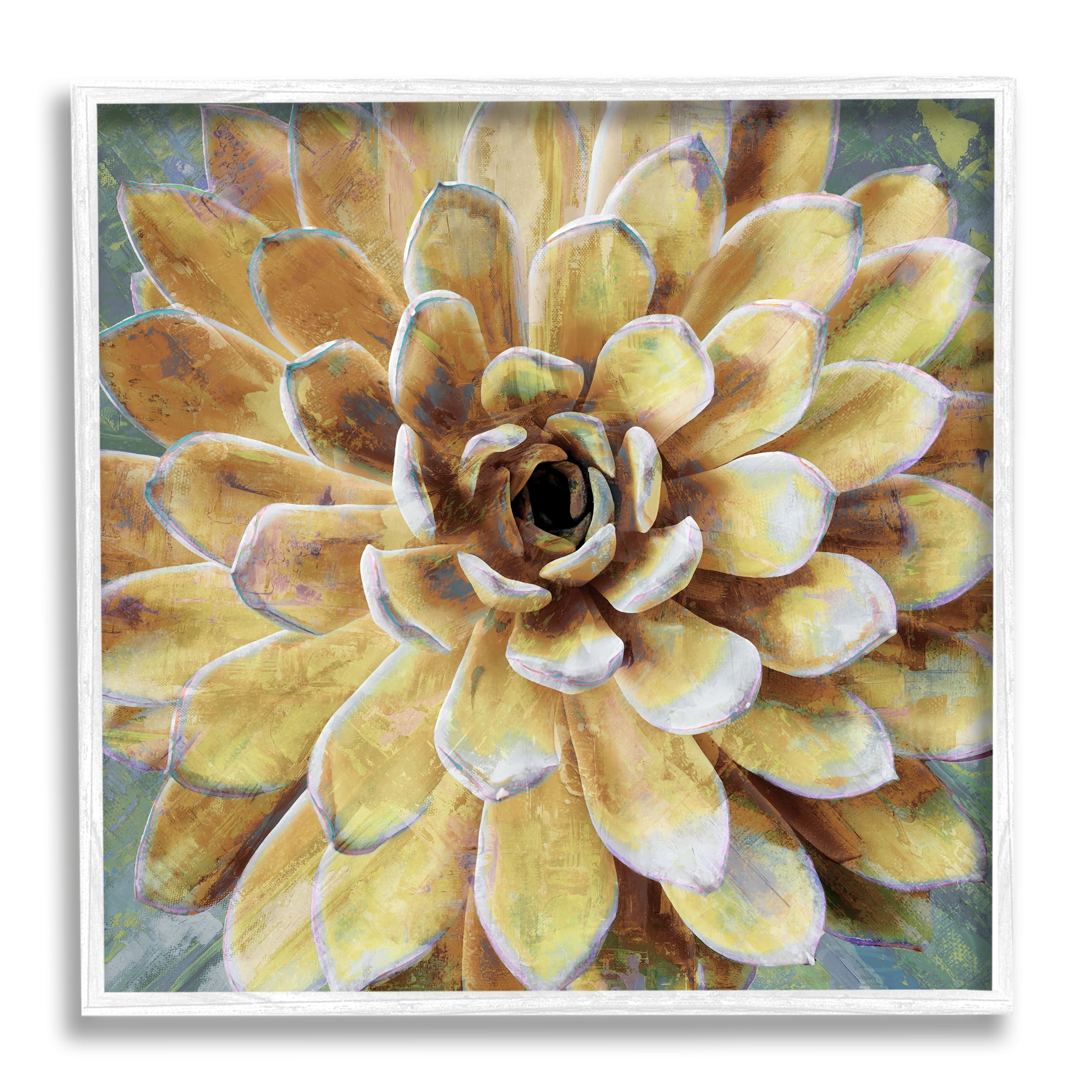 Yellow Botanical Succulent Bloom Canvas Print with White Frame, 24" x 24"