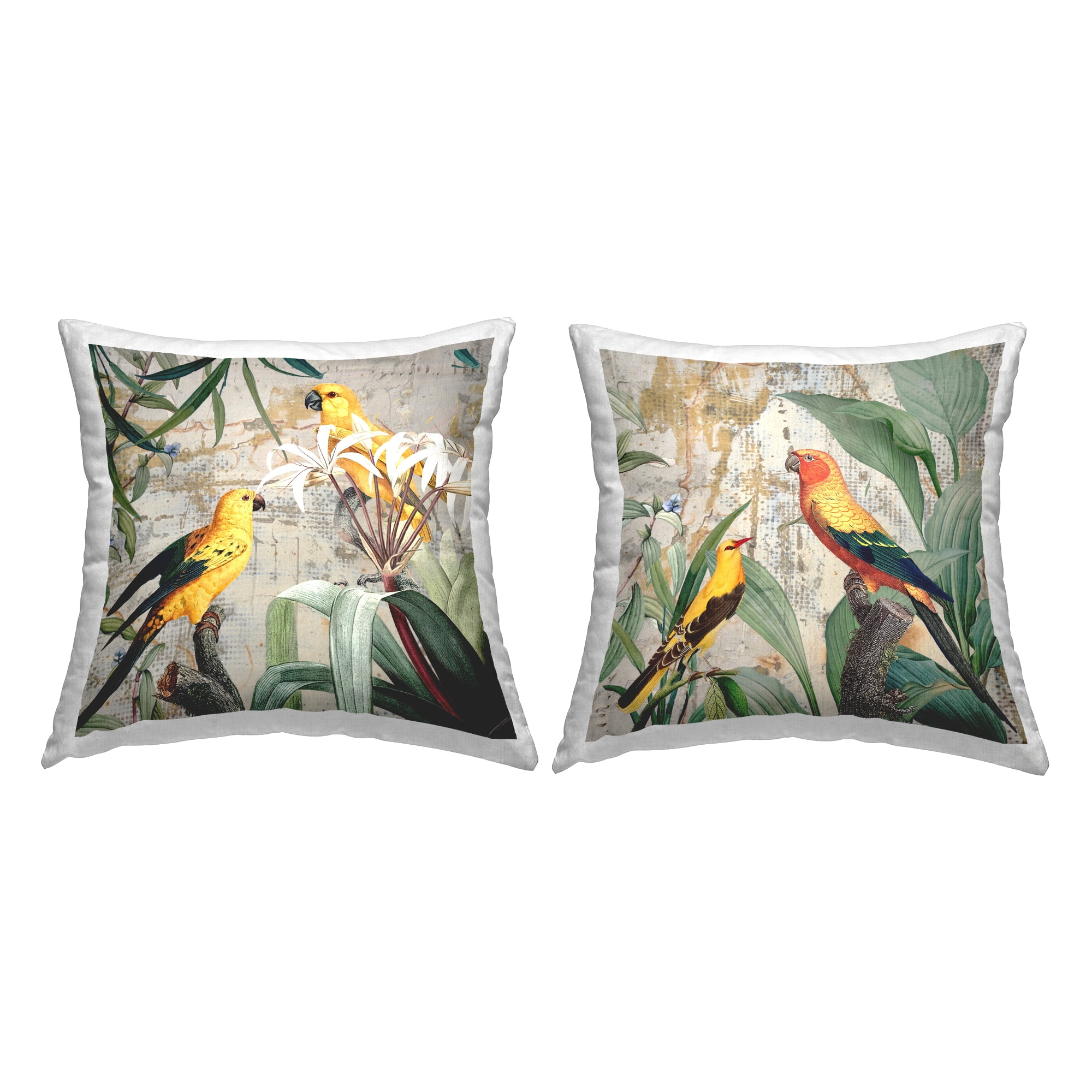 Stupell Industries Yellow Parrots & Botanicals Decorative Printed Throw Pillow, 18 x 18