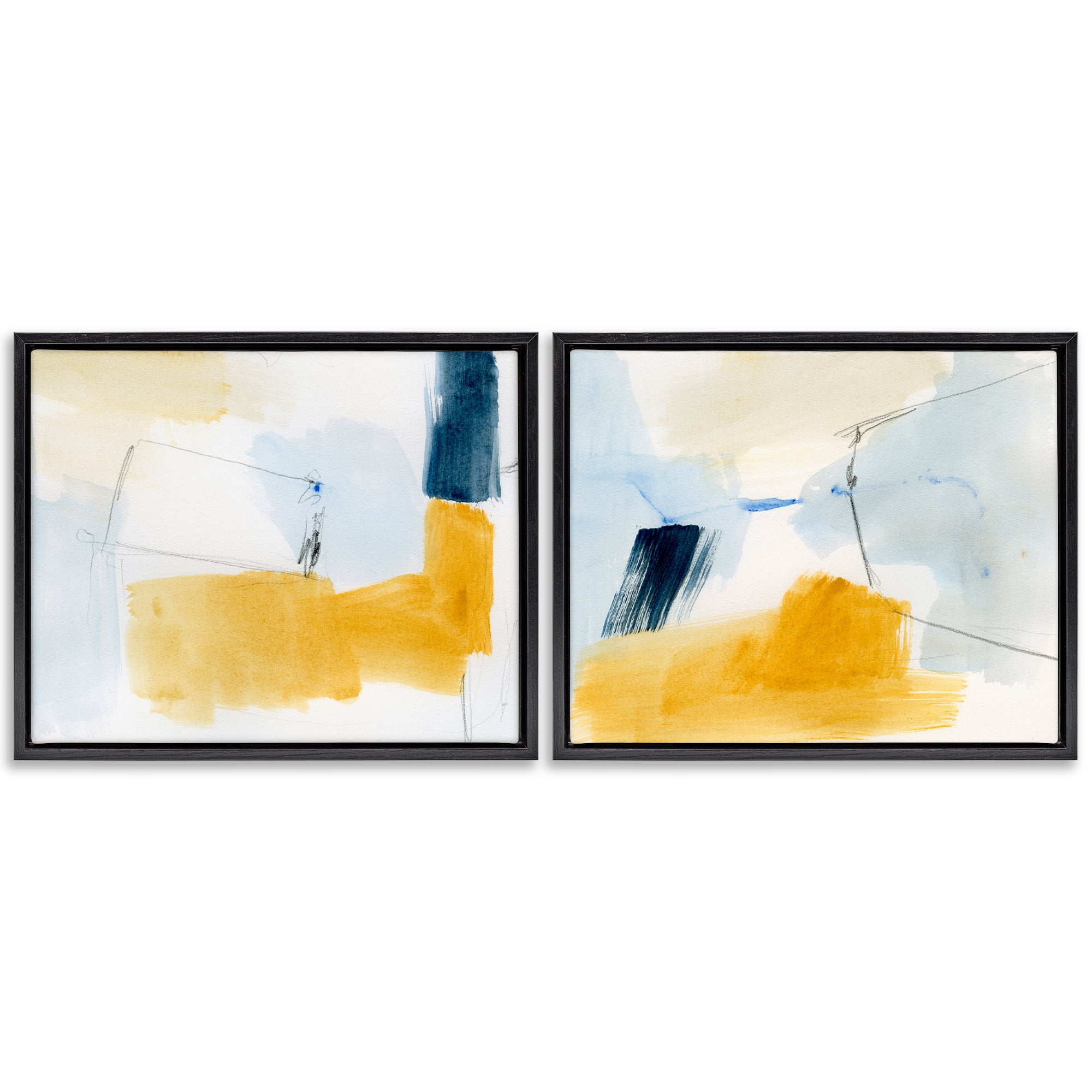 Stupell Industries Yellow Patchy Abstract Abstract Painting Black Floater Framed Canvas Art Print Wall Art, 31 x 25, Set of 2