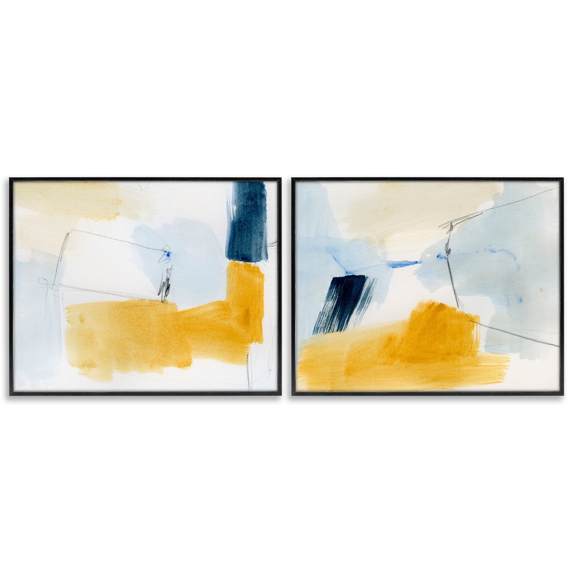 Stupell Industries Yellow Patchy Abstract Abstract Painting Black Framed Art Print Wall Art, 30 x 24, Set of 2