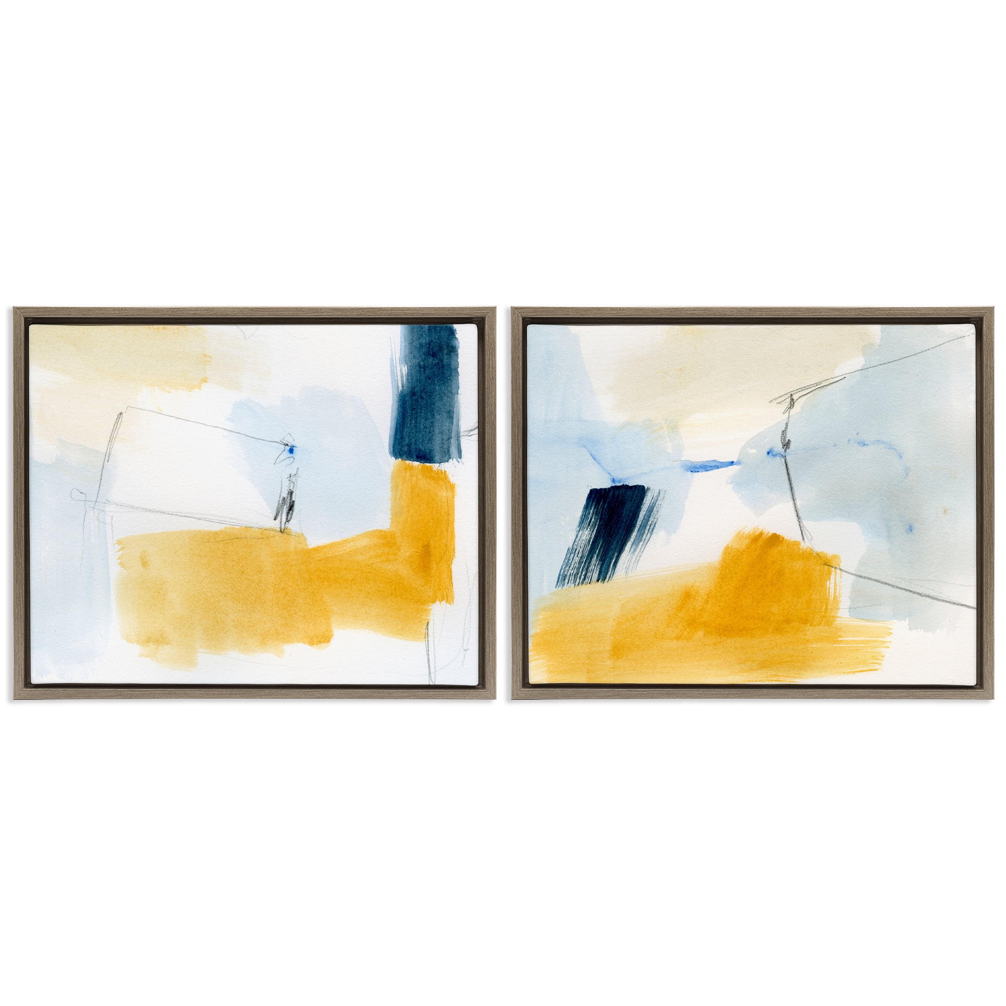 Stupell Industries Yellow Patchy Abstract Abstract Painting Brown Floater Framed Canvas Art Print Wall Art, 31 x 25, Set of 2