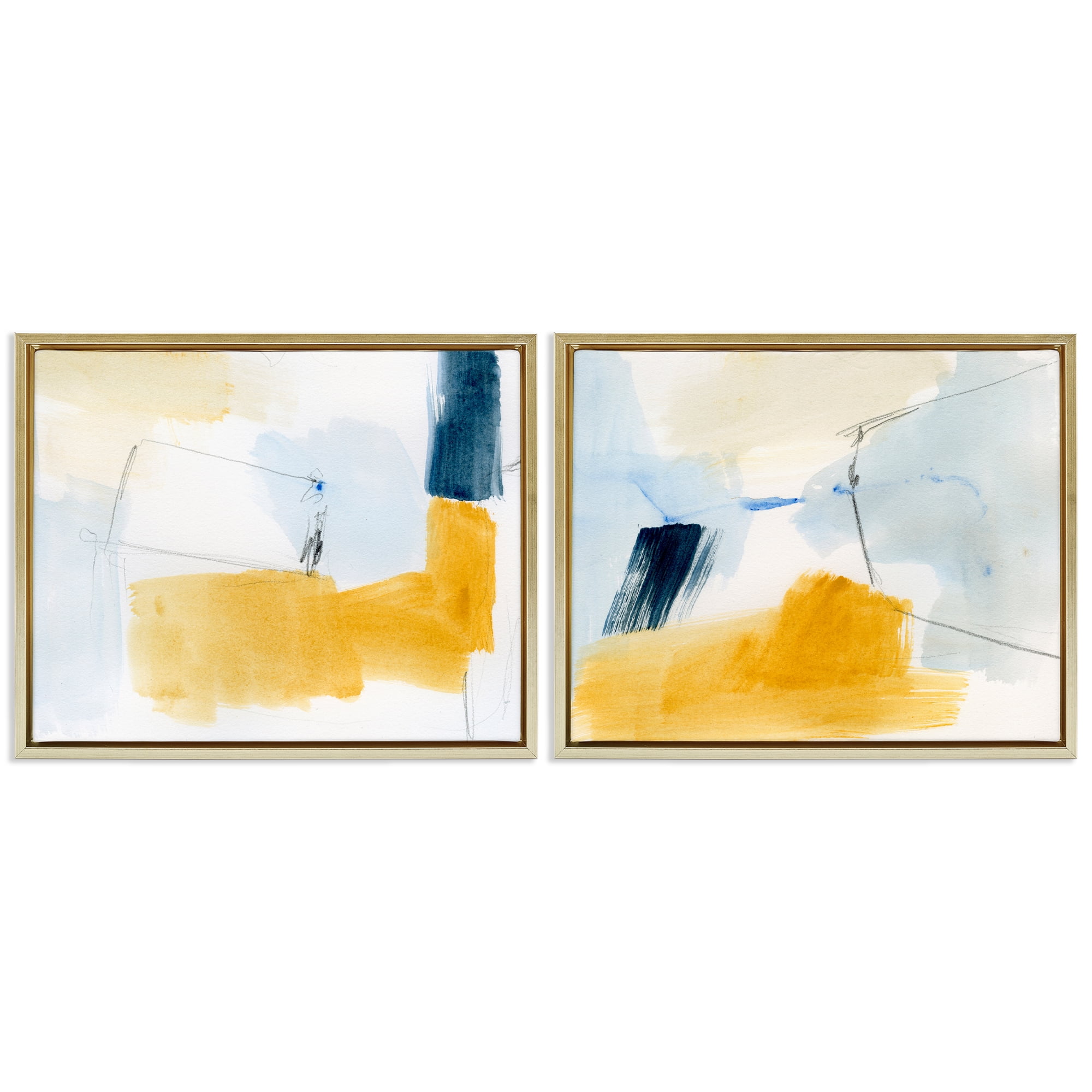 Stupell Industries Yellow Patchy Abstract Abstract Painting Gold Floater Framed Canvas Art Print Wall Art, 31 x 25, Set of 2