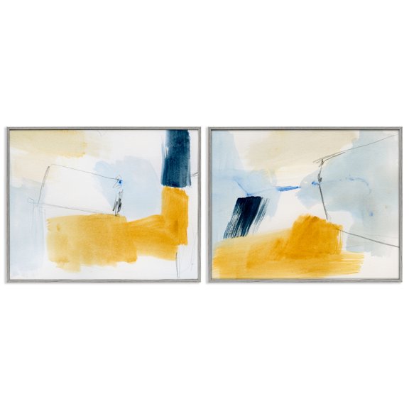 Stupell Industries Yellow Patchy Abstract Abstract Painting Gray Framed Art Print Wall Art, 14 x 11, Set of 2