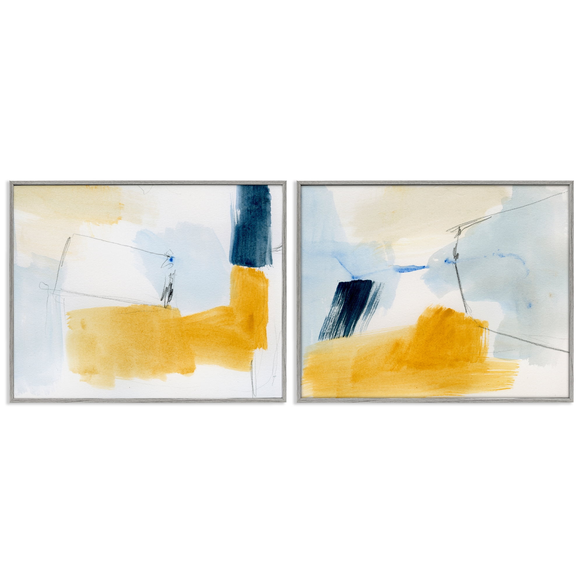 Stupell Industries Yellow Patchy Abstract Abstract Painting Gray Framed Art Print Wall Art, 30 x 24, Set of 2