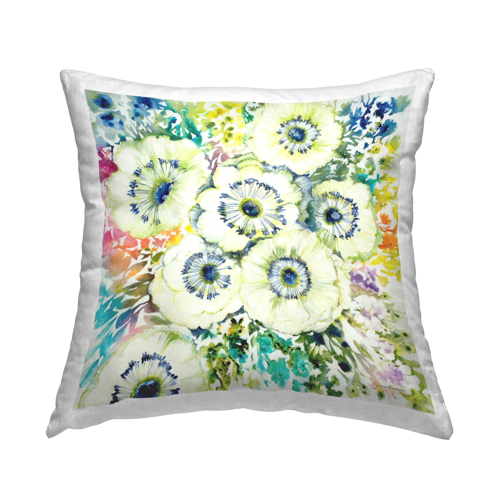 Stupell Industries Yellow Poppies Vivid Hues Square Decorative Printed Throw Pillow, 18 x 18