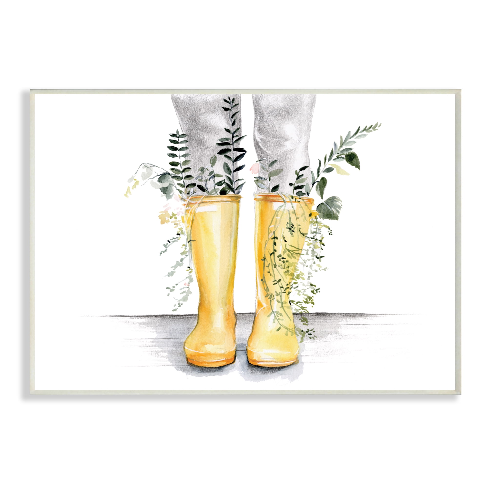 Stupell Industries Yellow Rainboot Bouquets Chic Wildflower Foliage,13 x 19,Designed by Jennifer Paxton Parker