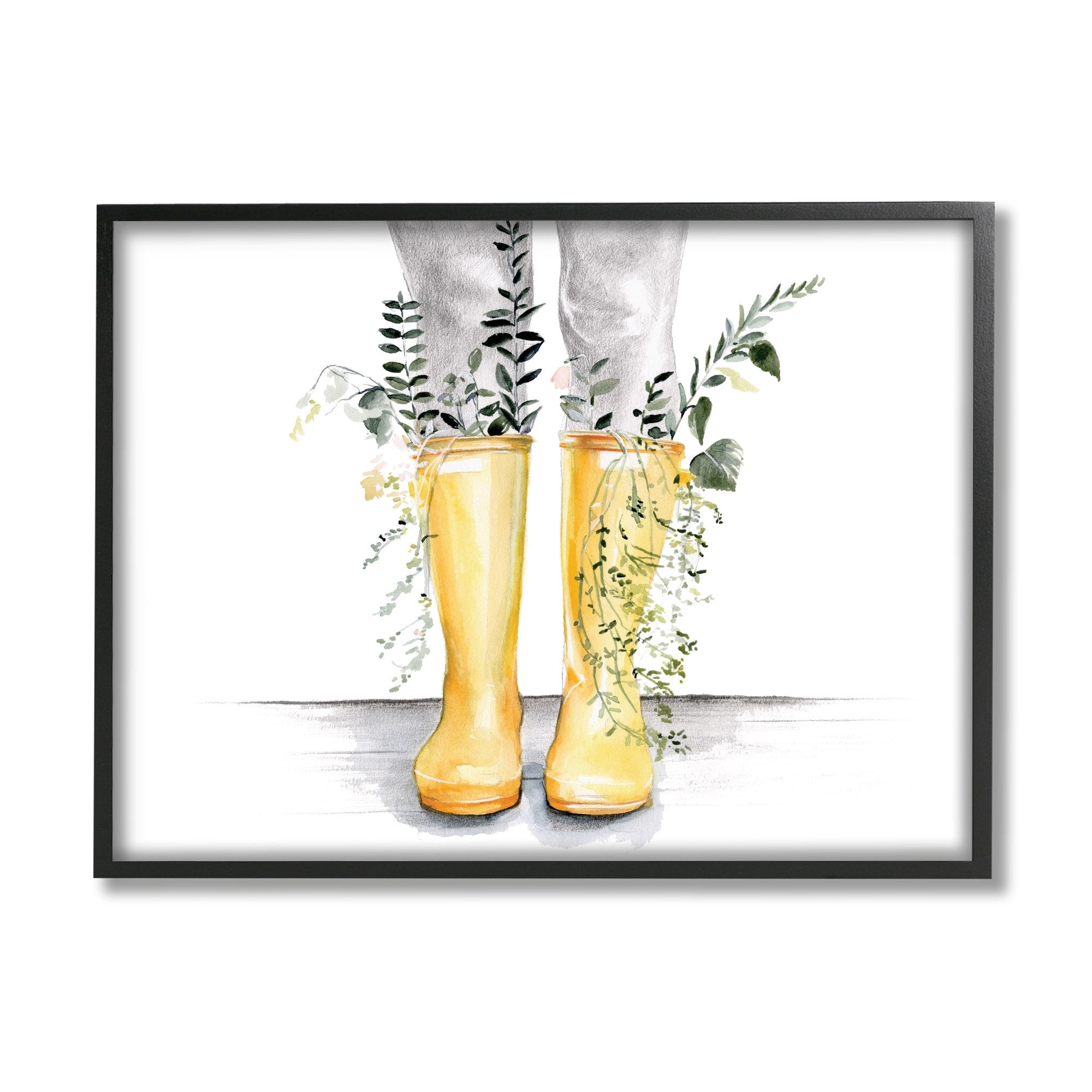Stupell Industries Yellow Rainboot Bouquets Chic Wildflower Foliage,24 x 30,Designed by Jennifer Paxton Parker