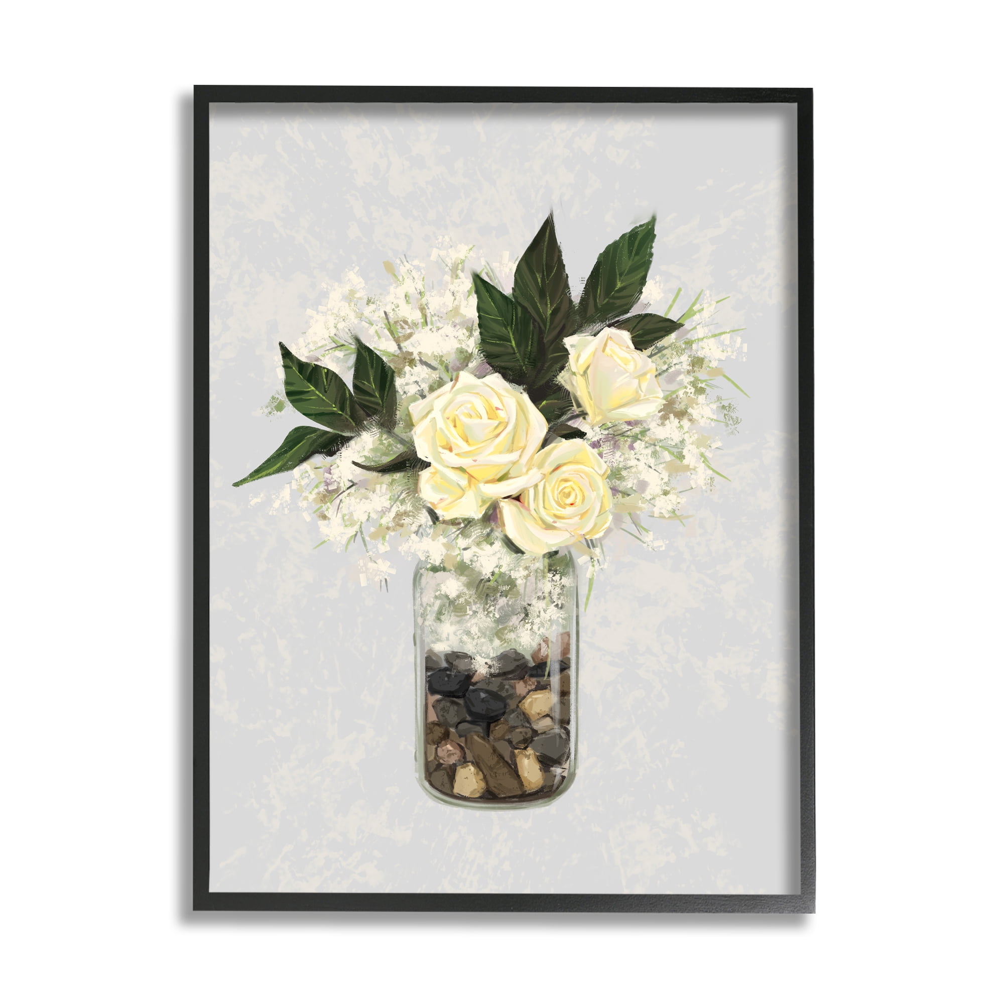Stupell Industries Yellow Rose Flower Bouquet Decorated Rocks Vase Graphic Art Black Framed Art Print Wall Art, Design by Ziwei Li
