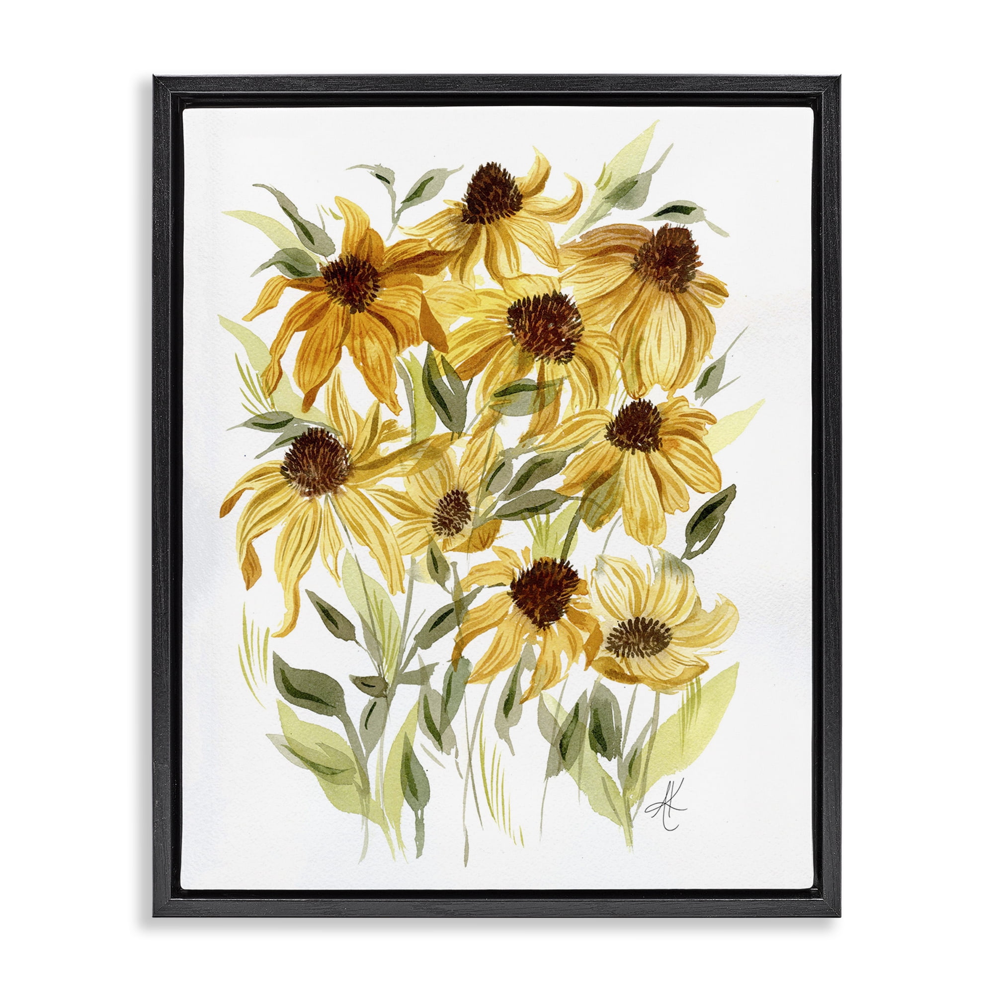 Stupell Industries Yellow Rudbeckia Florals Botanical & Floral Painting Black Floater Framed Art Print Wall Art, 25 x 31