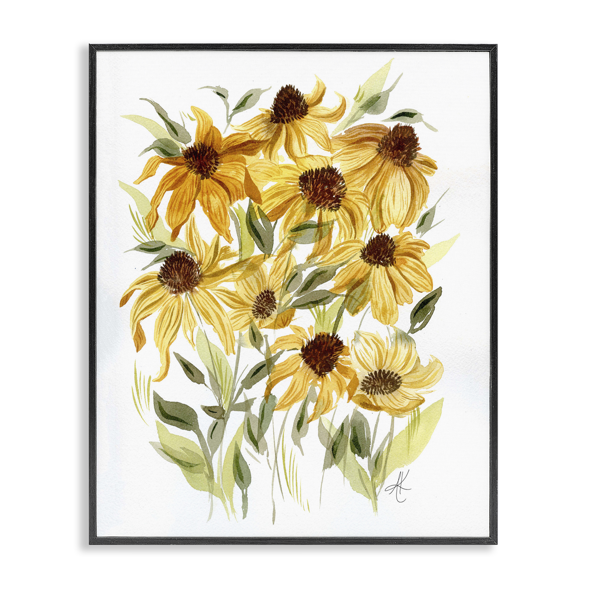 Stupell Industries Yellow Rudbeckia Florals Botanical & Floral Painting Black Framed Art Print Wall Art, 16 x 20