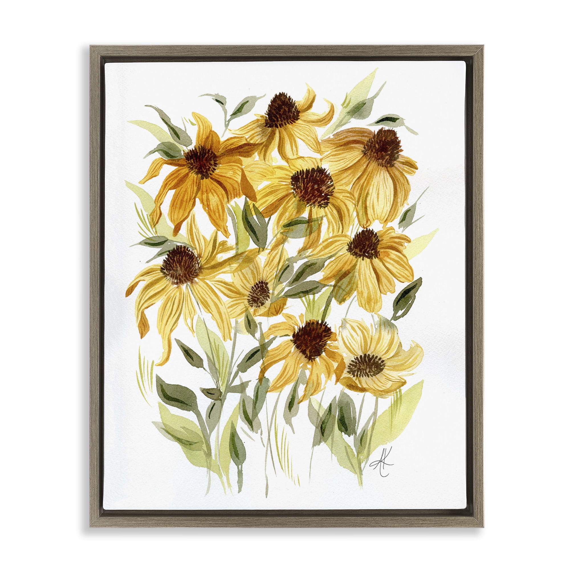 Stupell Industries Yellow Rudbeckia Florals Botanical & Floral Painting Brown Floater Framed Art Print Wall Art, 25 x 31
