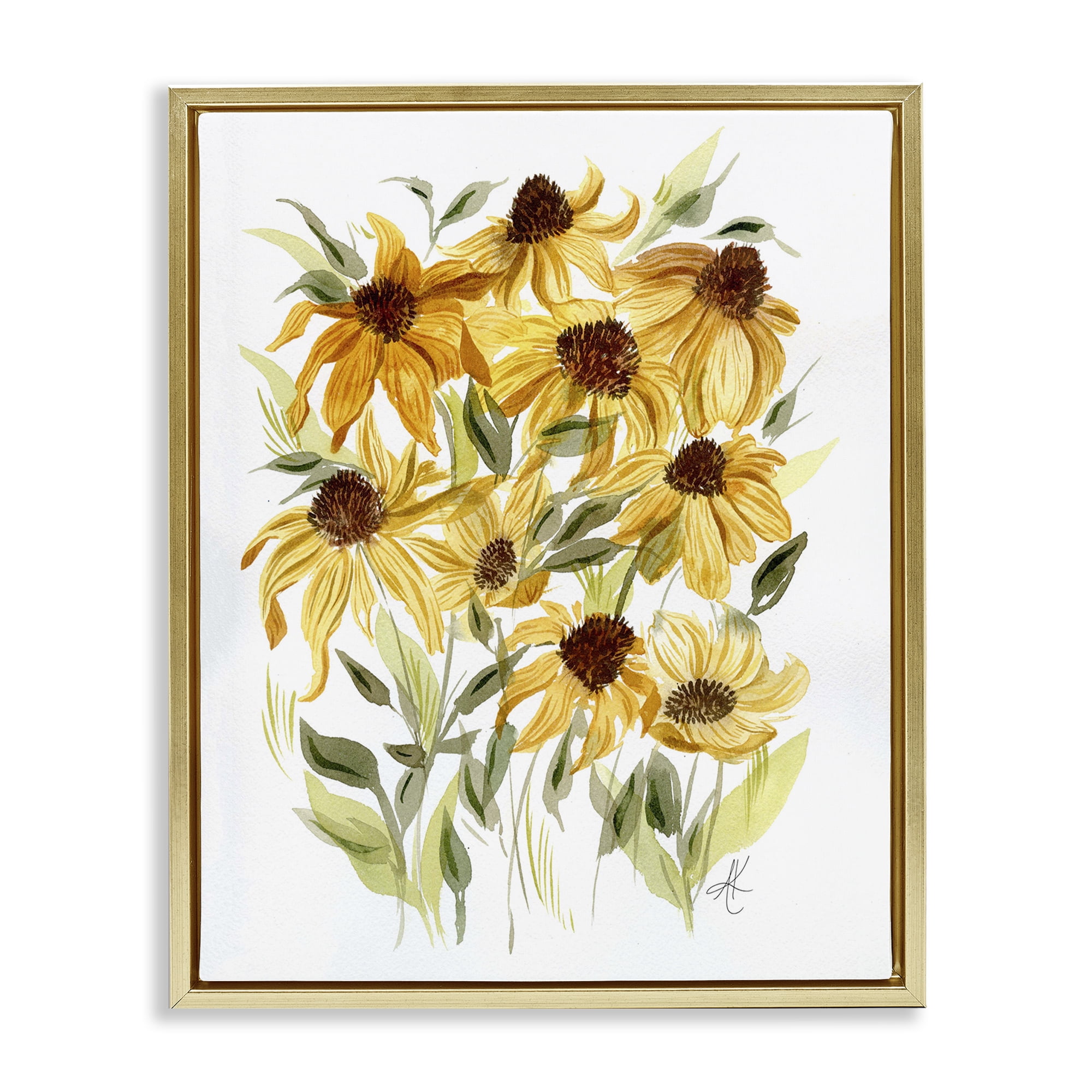 Stupell Industries Yellow Rudbeckia Florals Botanical & Floral Painting Gold Floater Framed Art Print Wall Art, 25 x 31