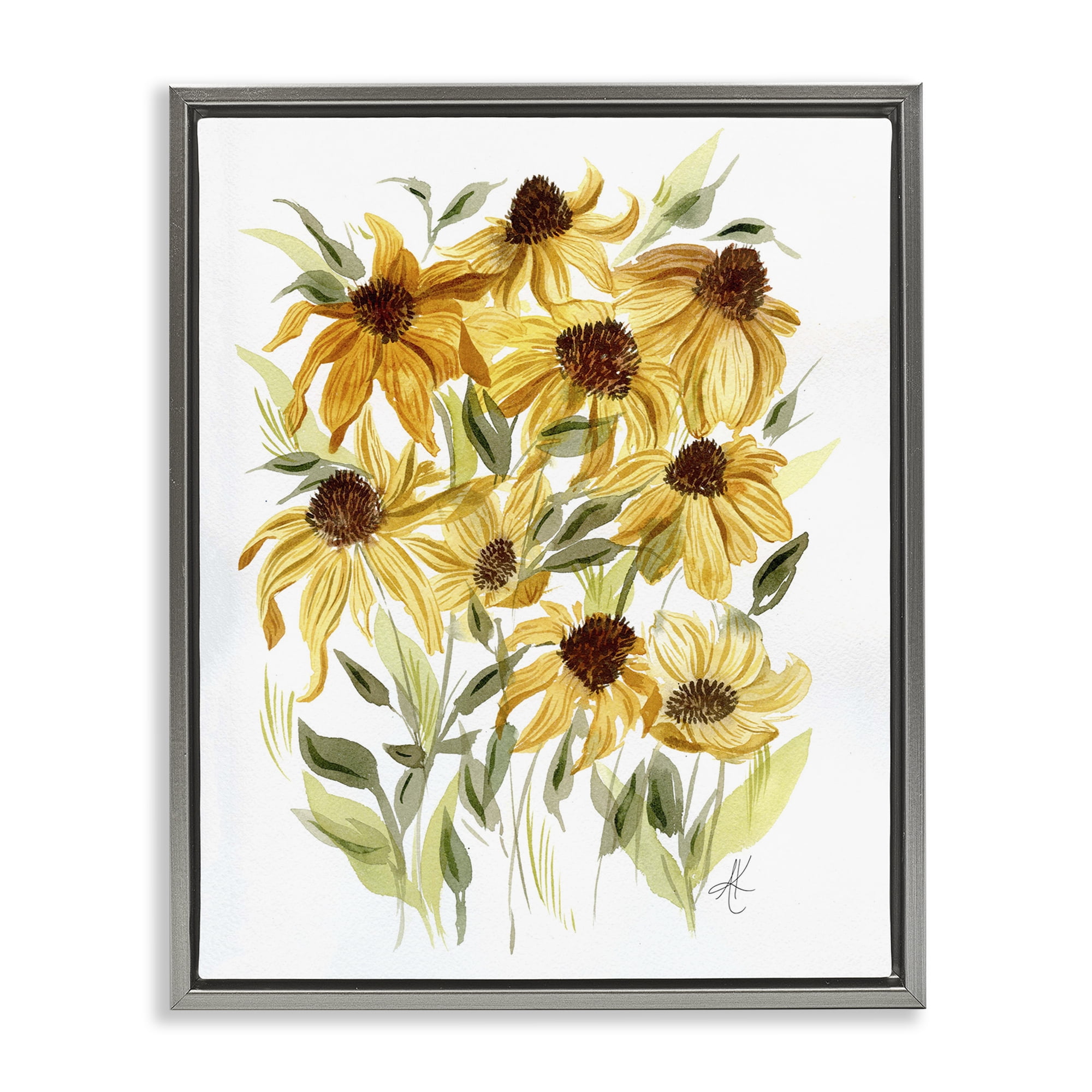 Stupell Industries Yellow Rudbeckia Florals Botanical & Floral Painting Gray Floater Framed Art Print Wall Art, 25 x 31