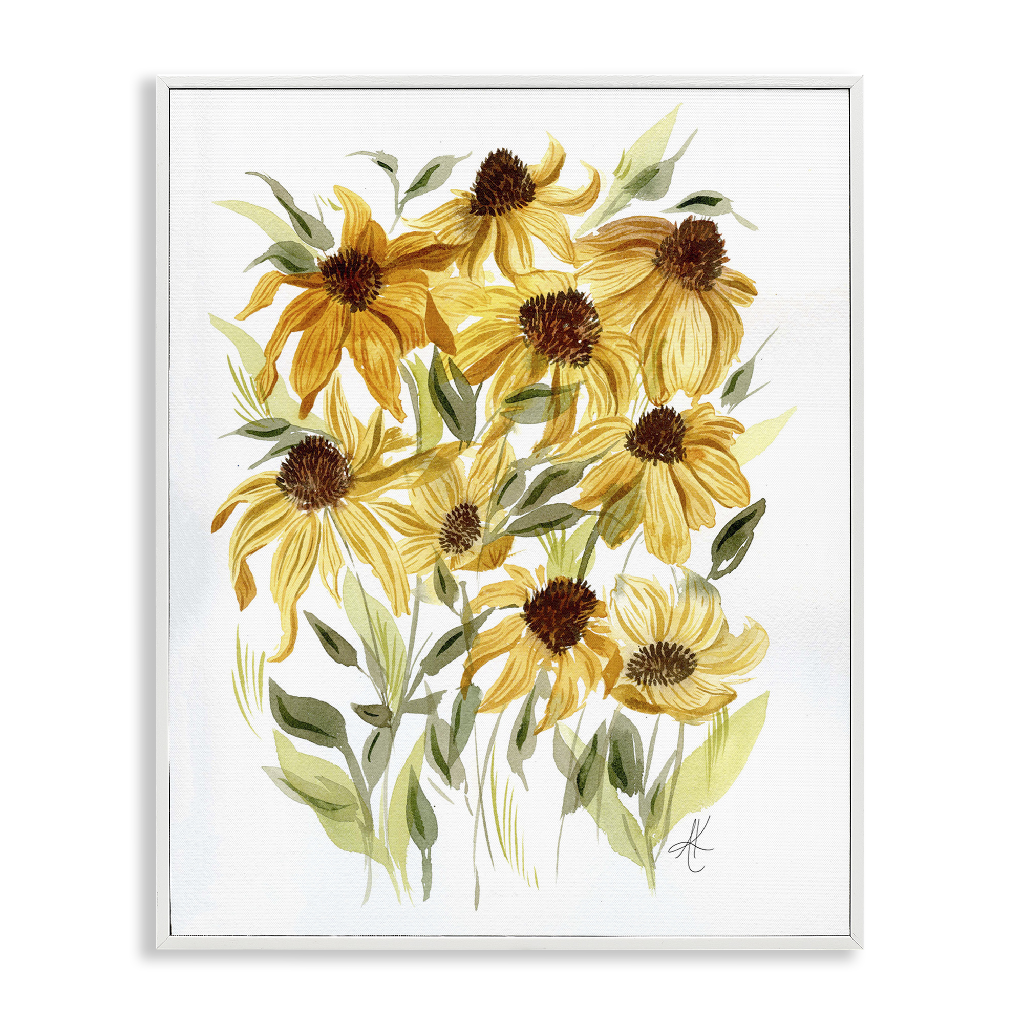 Stupell Industries Yellow Rudbeckia Florals Botanical & Floral Painting White Framed Art Print Wall Art, 11 x 14